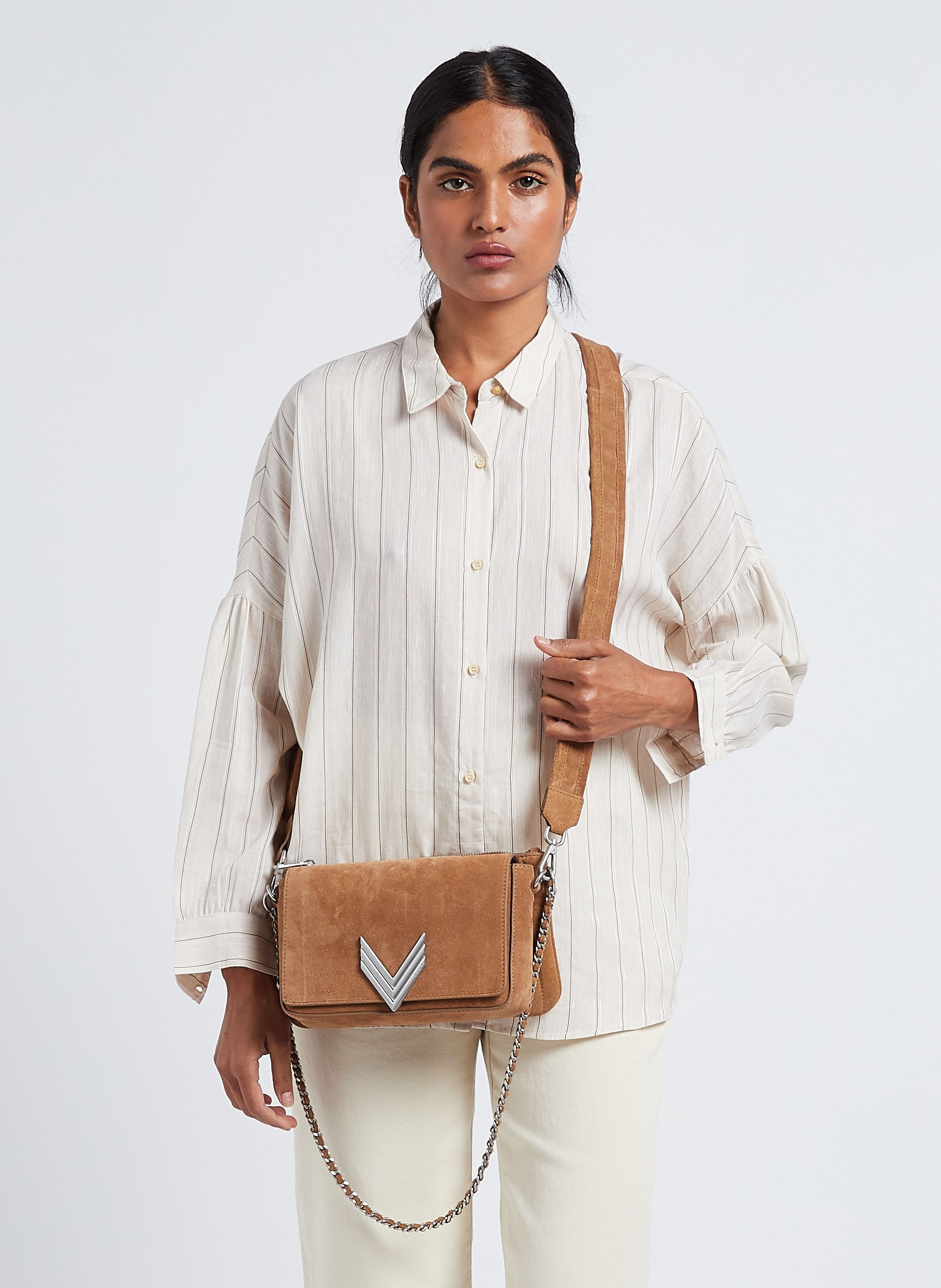 Sac bandoulière matelassé en cuir IKKS Marron