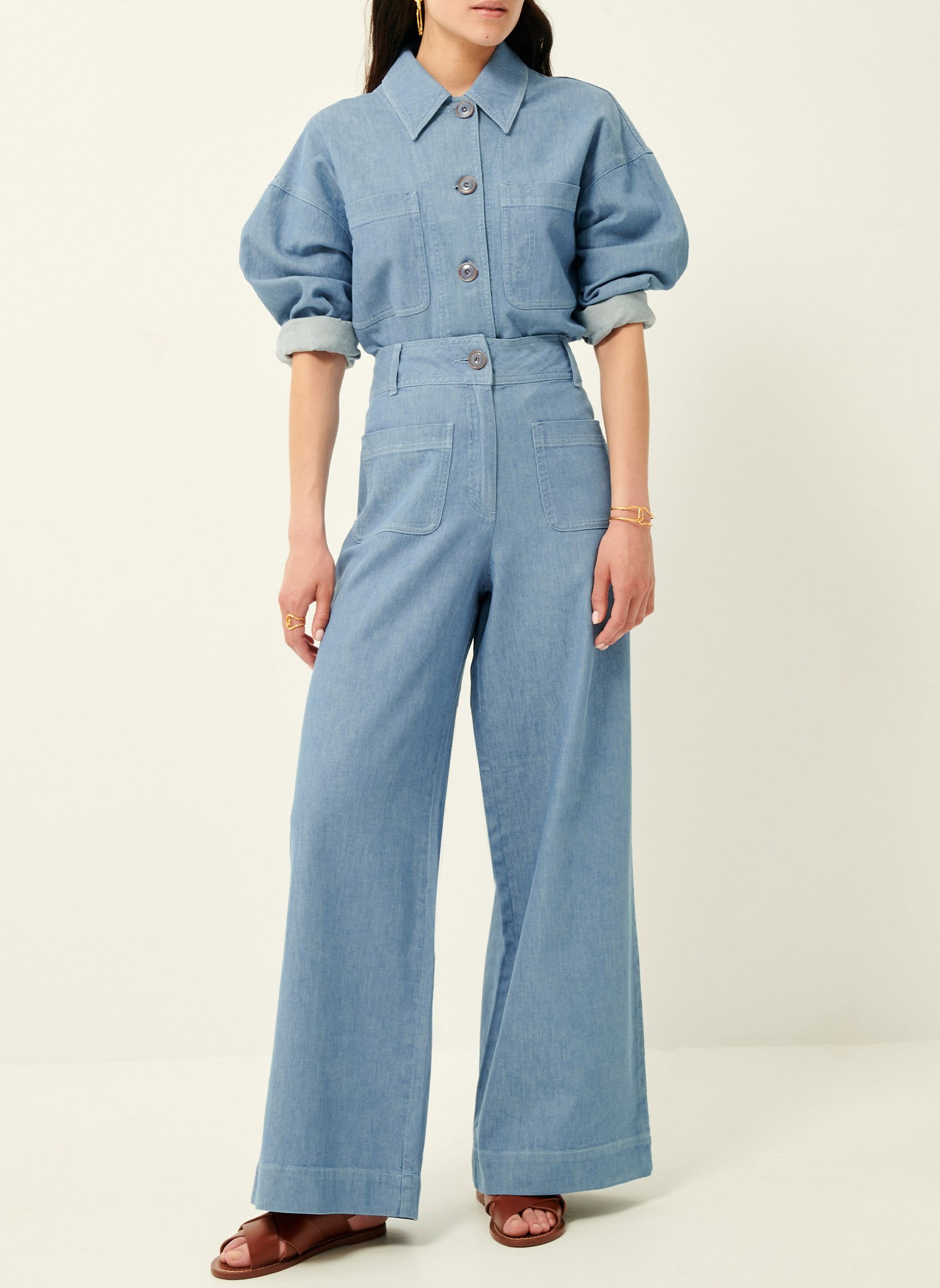 Surchemise droite col classique en coton et lin mélangé notteri SESSUN Bleu