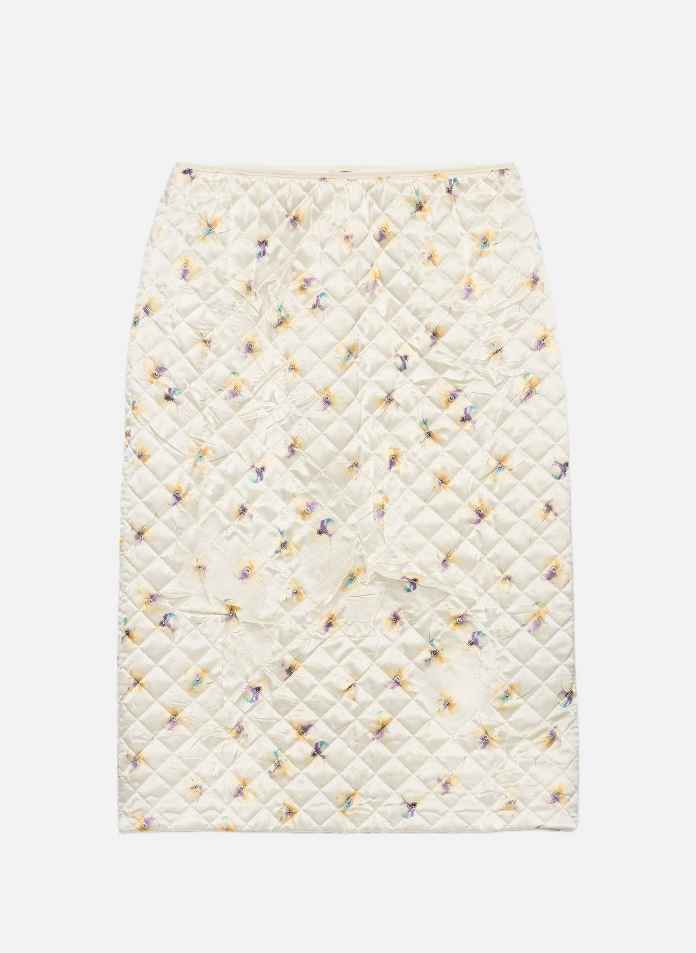 Jupe en satin matelassé à imprimé floral PRADA Jaune