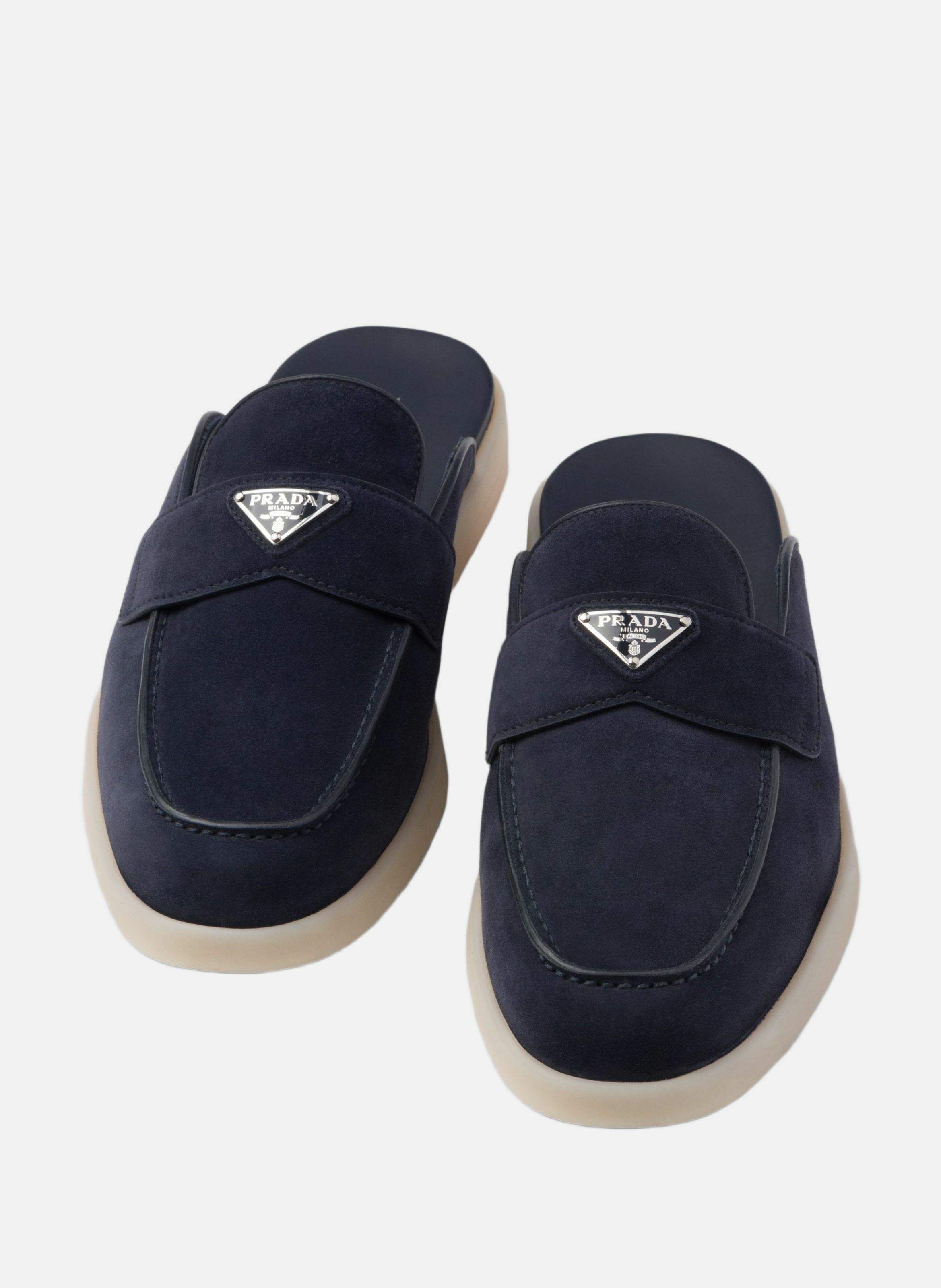 Mules en veau velours PRADA Bleu