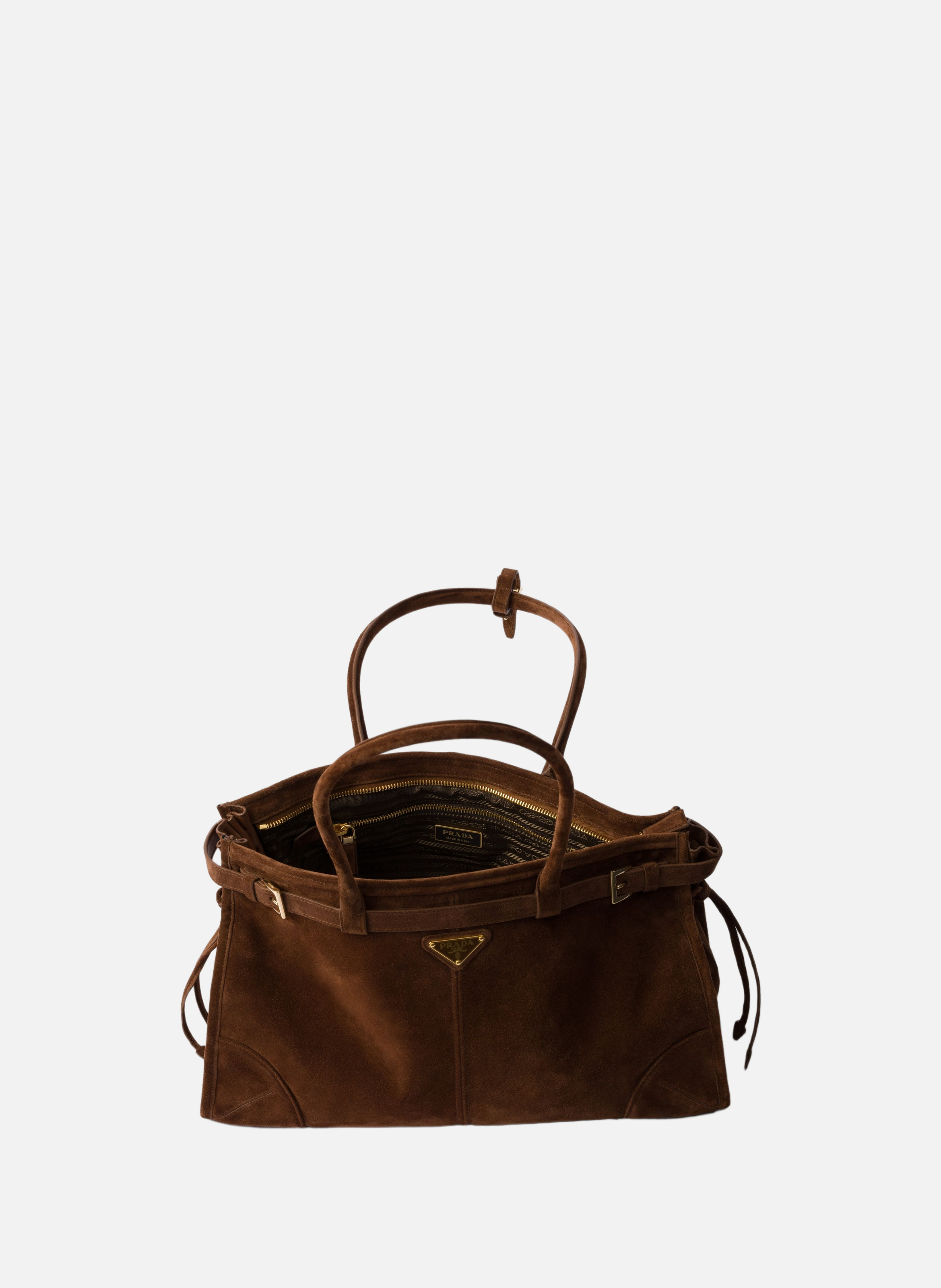 Grand sac à main prada bonnie en veau velours PRADA Marron