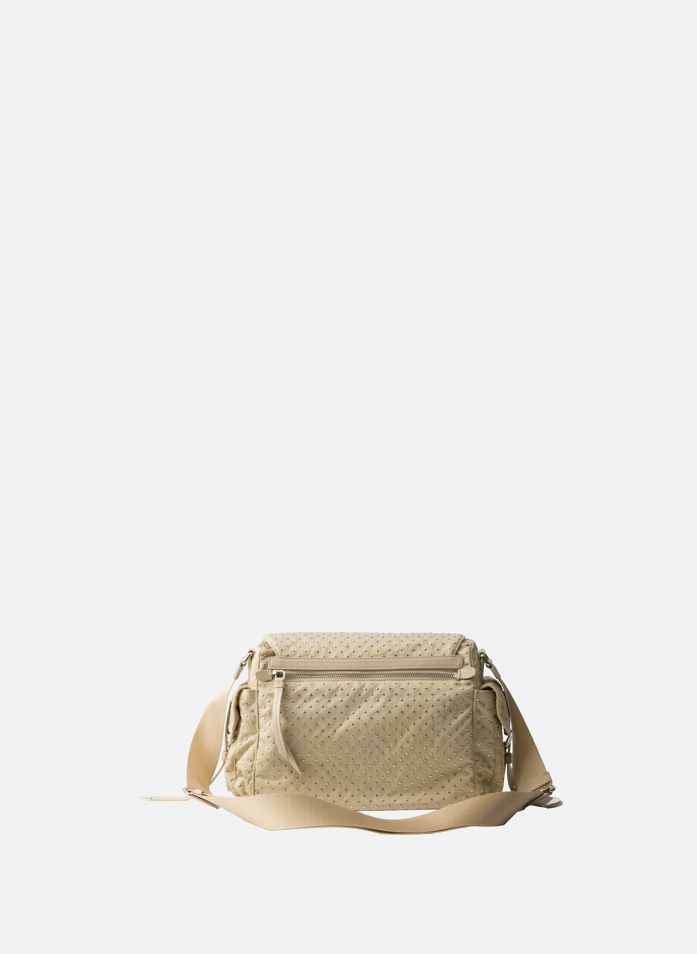 Sac à bandoulière en re-nylon avec clous PRADA Beige