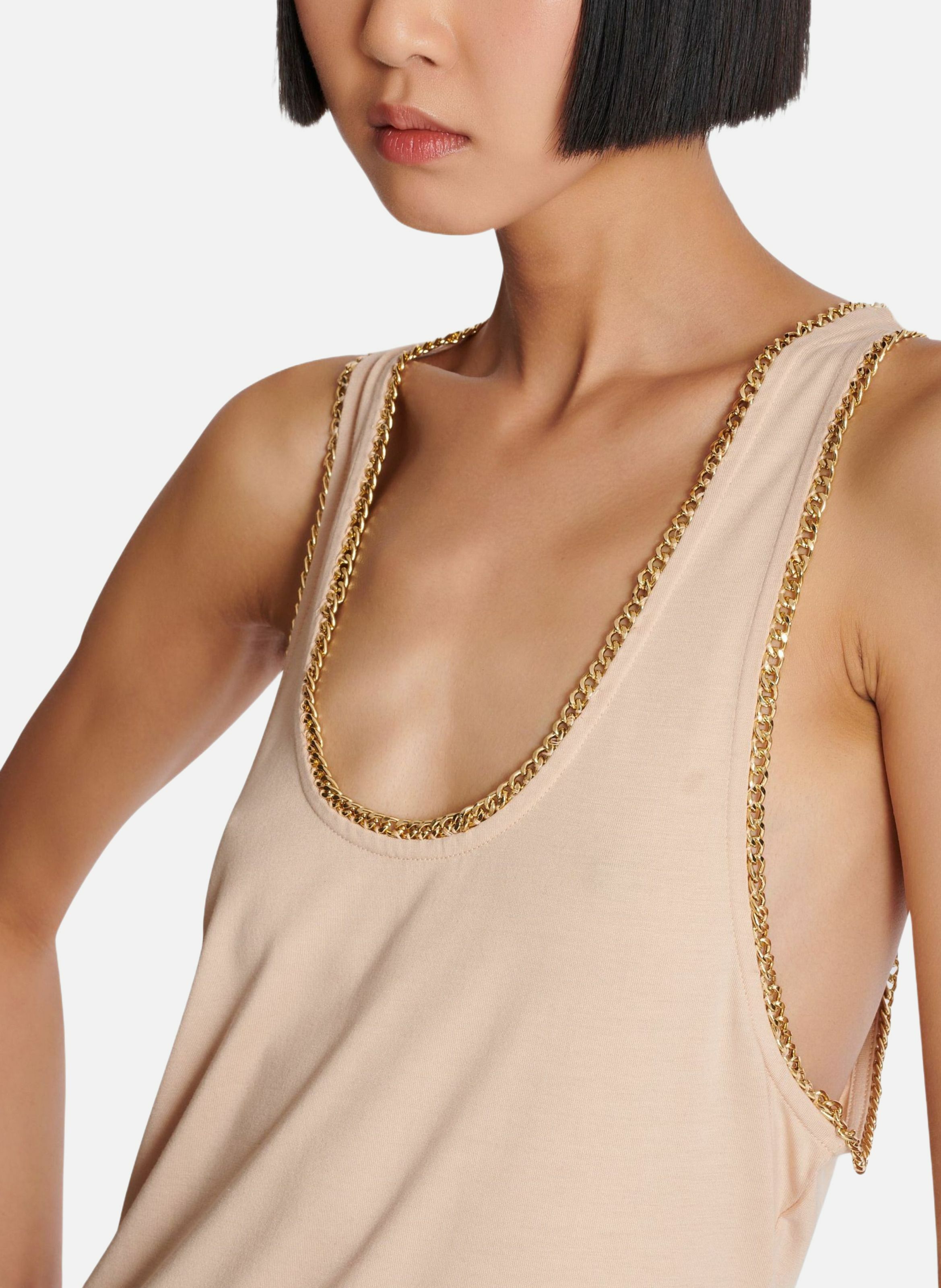 Débardeur fluide en jersey avec chaînes BALMAIN Beige