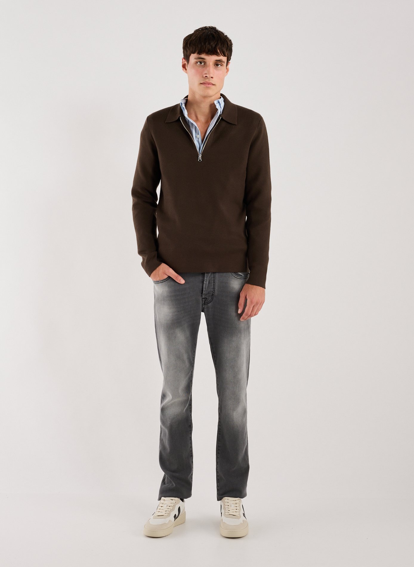 Pull polo droit à col classique SAMSOE SAMSOE Marron