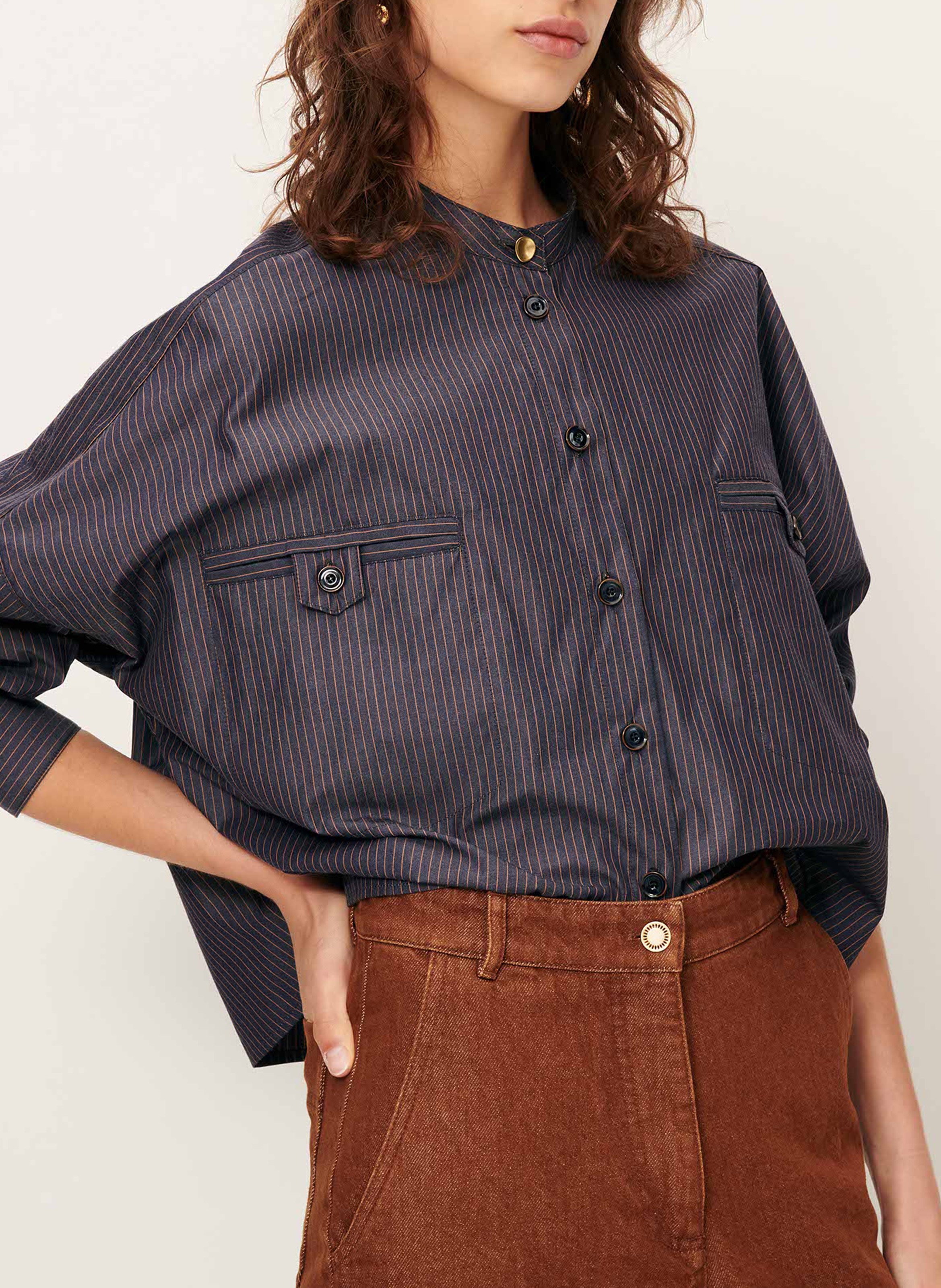 Chemise oversize en coton rayé orregia SESSUN Bleu