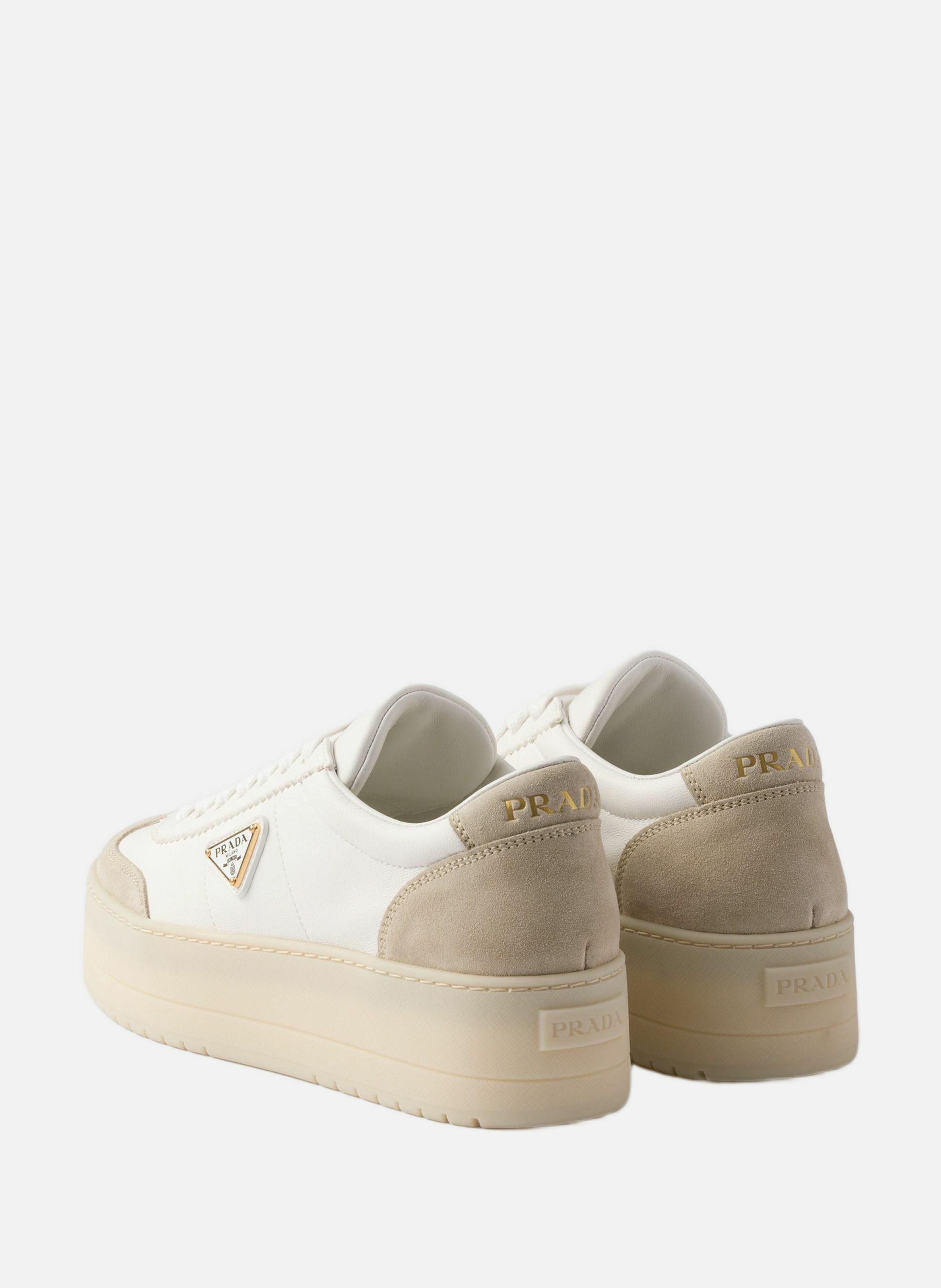 Sneakers downtown bold en cuir nappa et veau velou PRADA Blanc