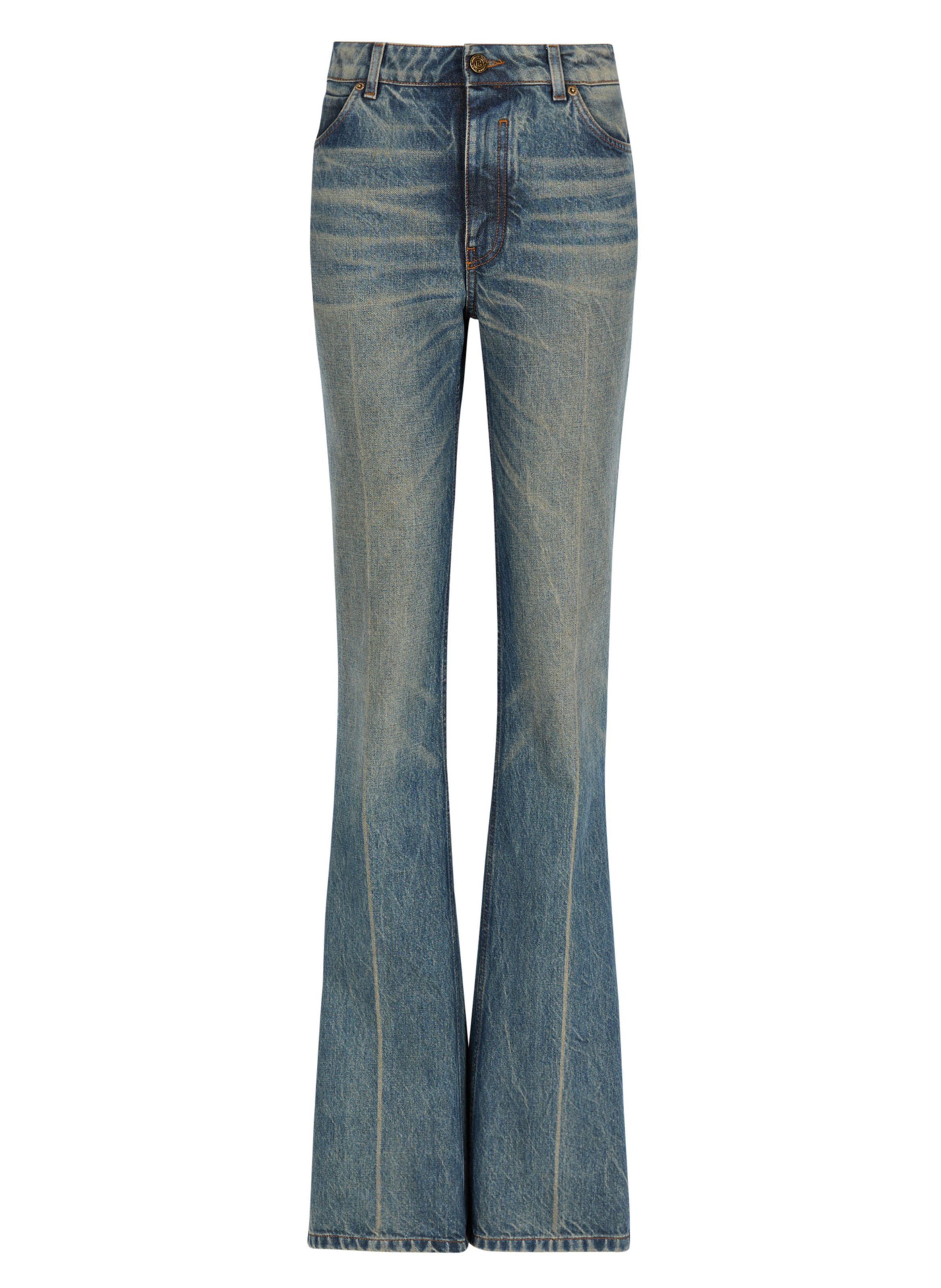 Pantalon en denim droit délavé BALMAIN Bleu