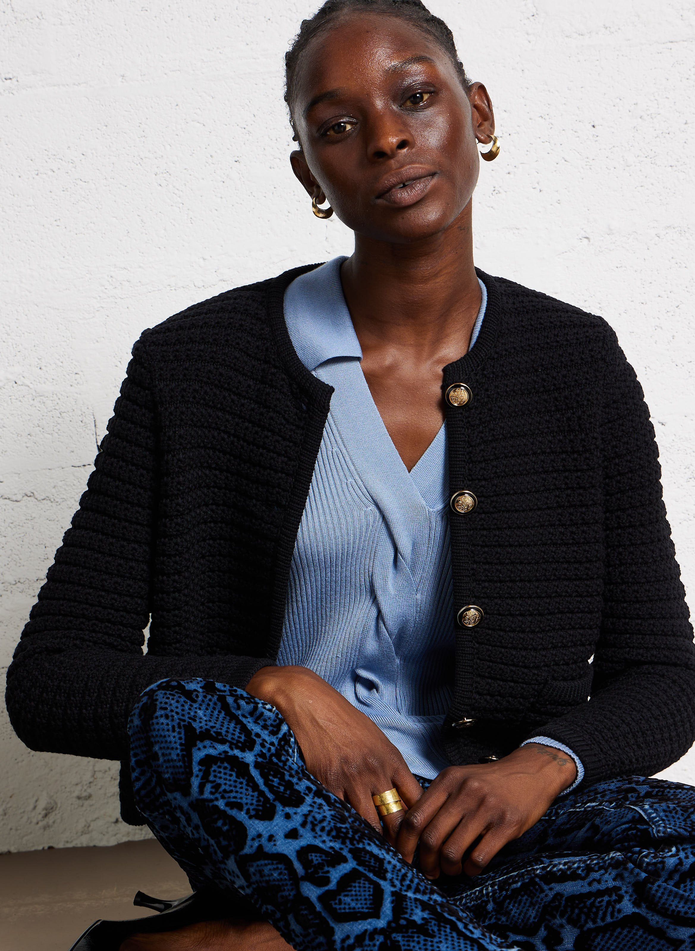 Gilet droit col rond en coton mélangé gaspard BA&SH Noir