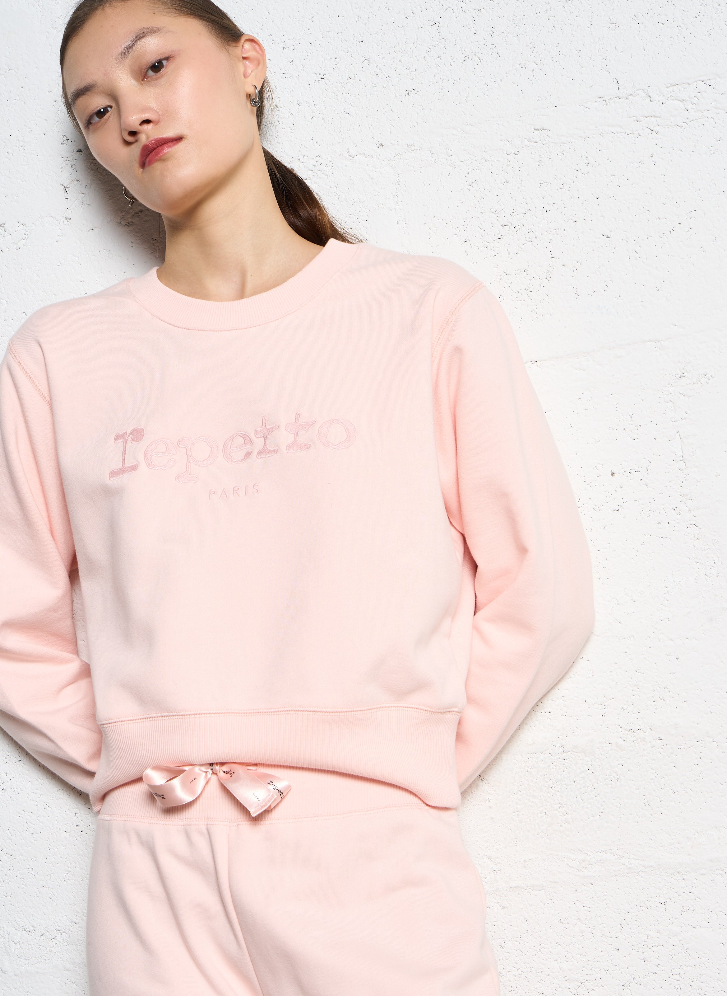 Sweatshirt col rond en coton brodé REPETTO Rose