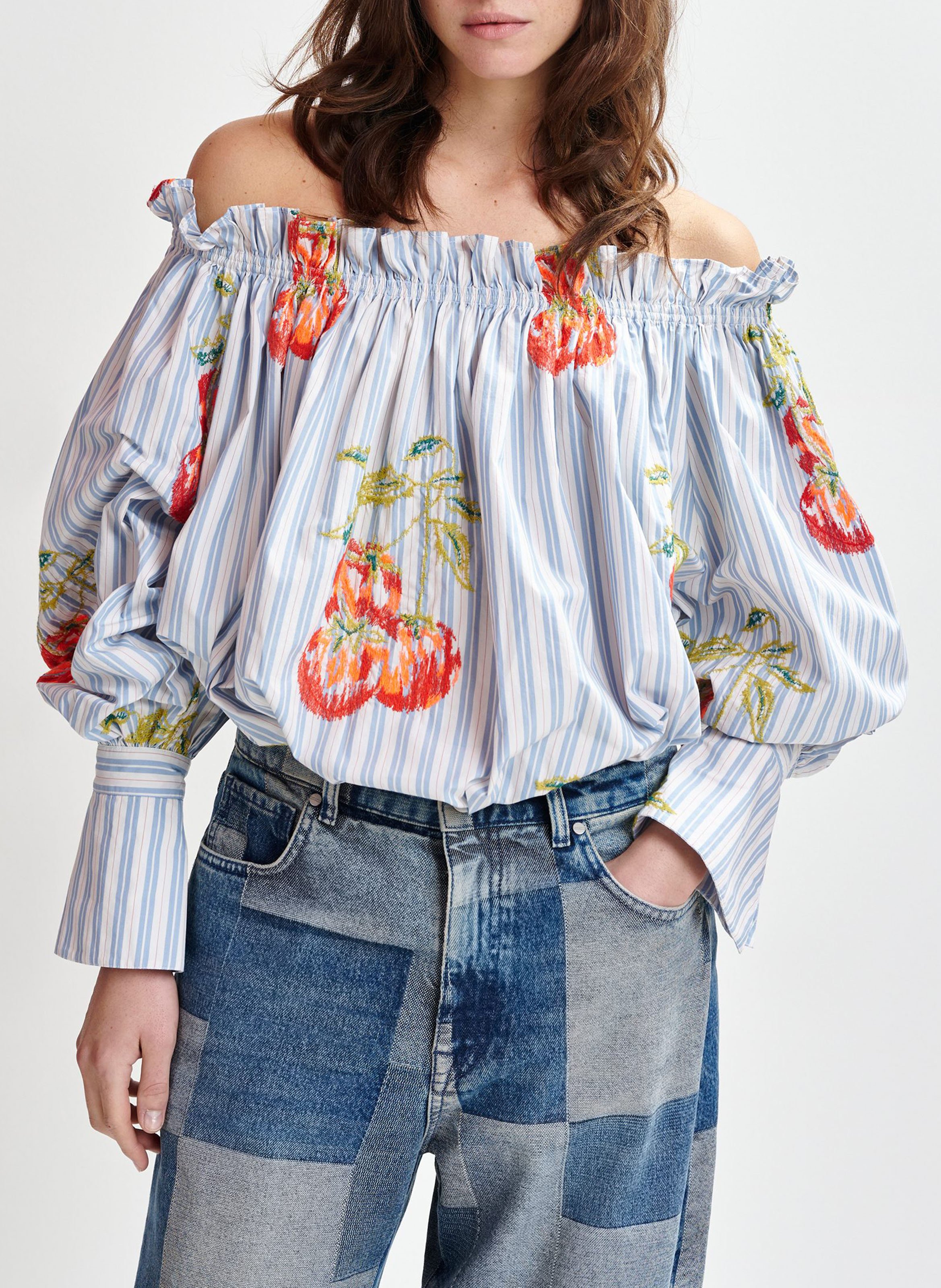 Chemise épaules dénudées à rayures ihandstand ESSENTIEL ANTWERP Bleu