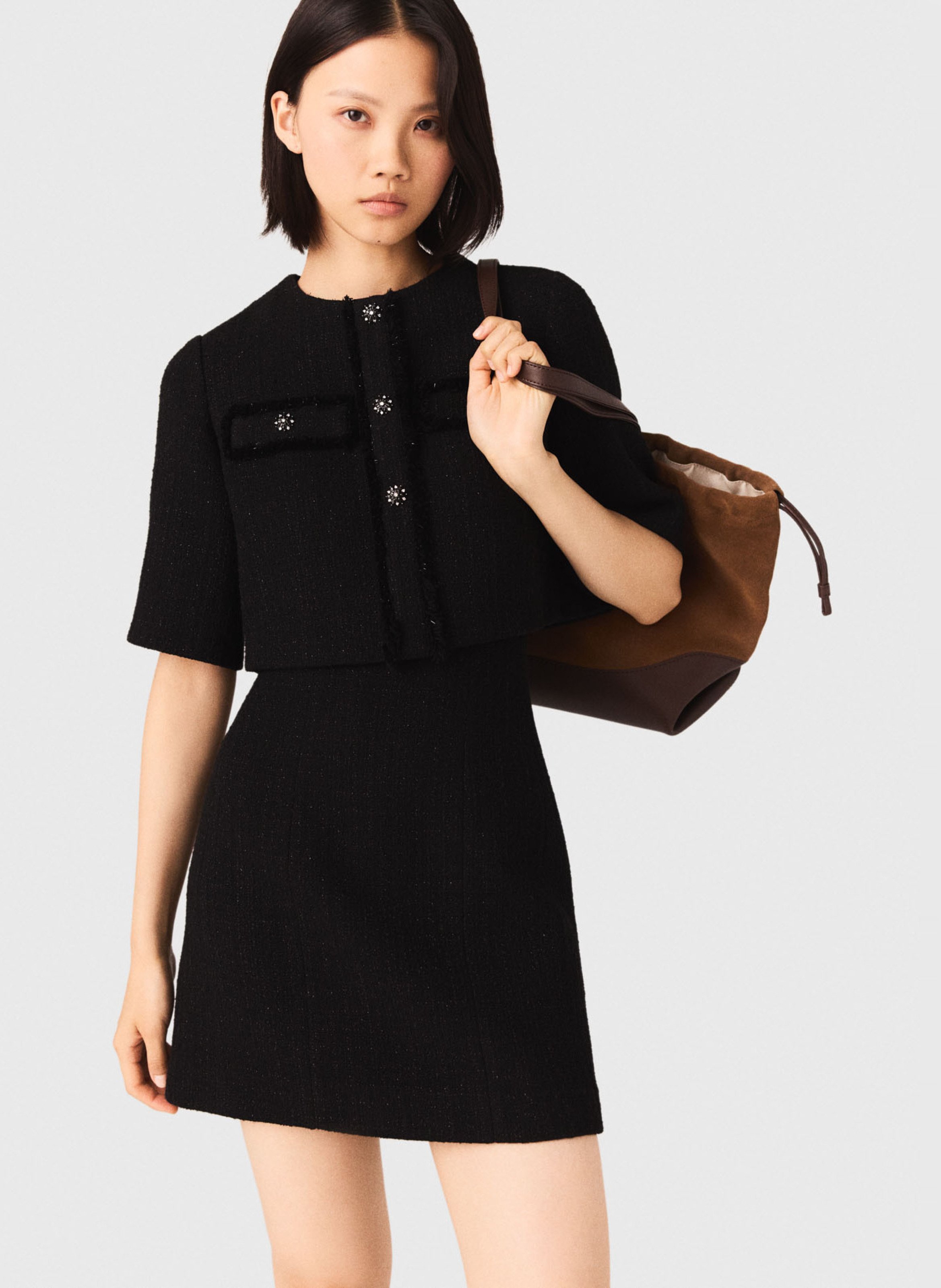 Robe courte col rond en coton mélangé MAJE Noir