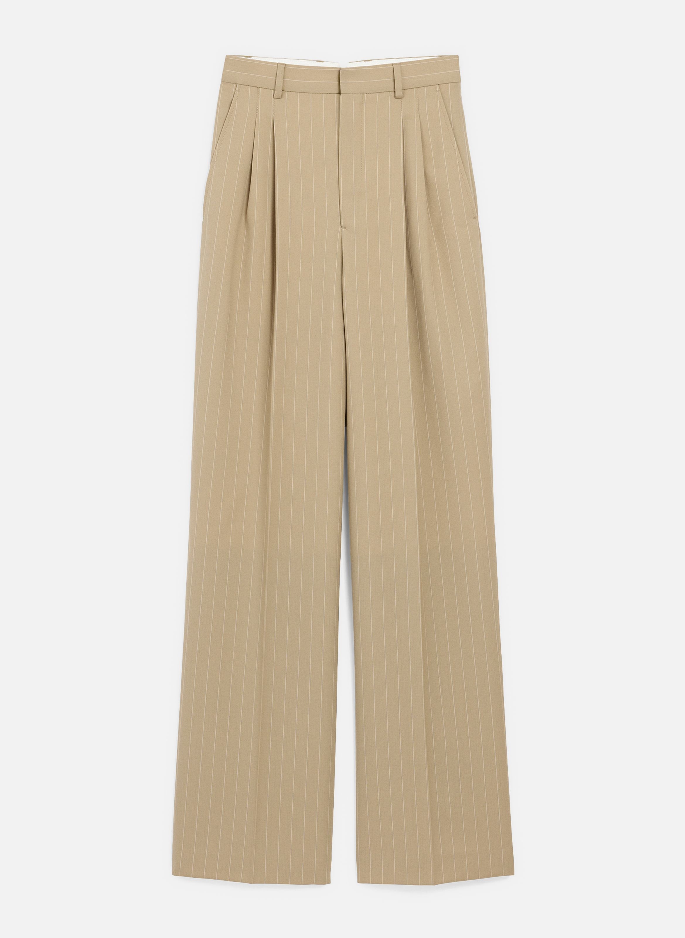 Pantalon large taille haute en laine vierge AMI PARIS Beige