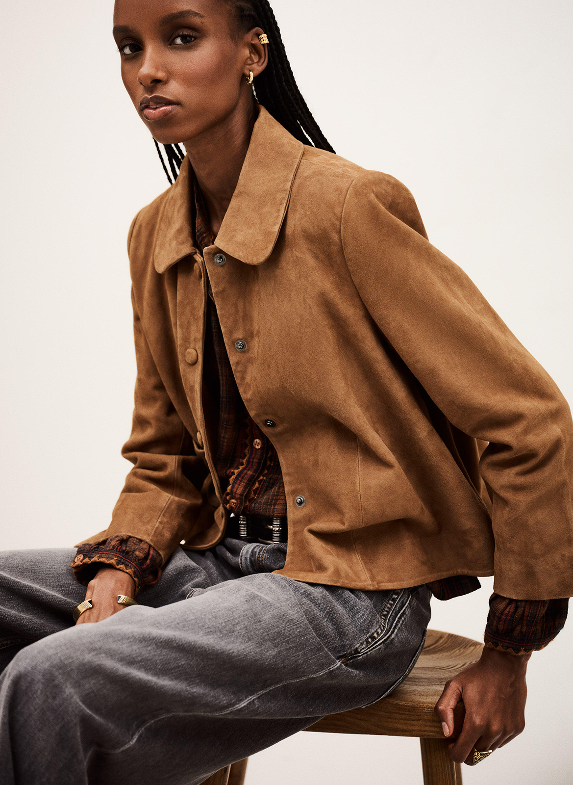 Veste courte en cuir velours milas BA&SH Marron