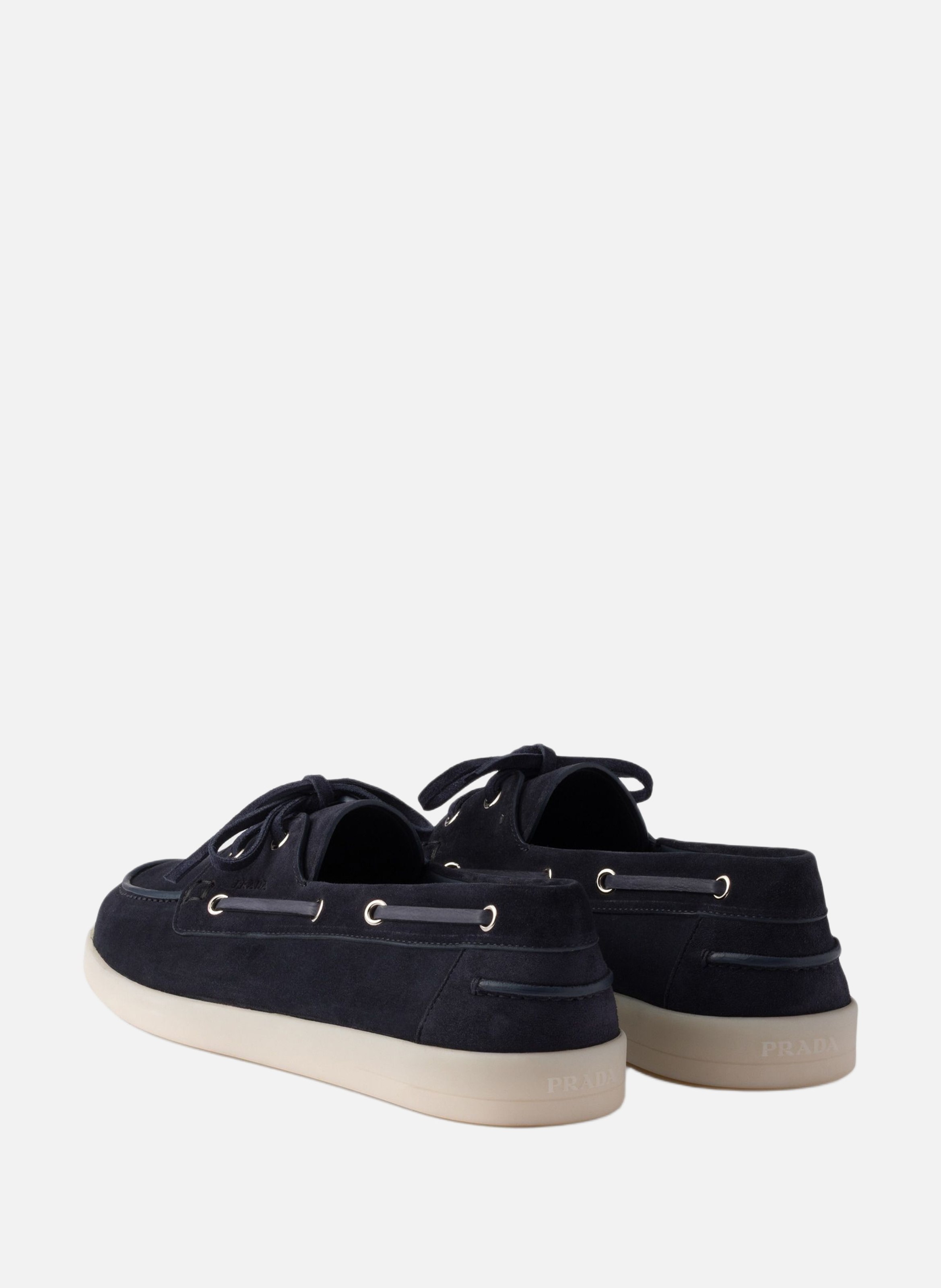 Souliers bateau en veau velours avec lacets PRADA Bleu