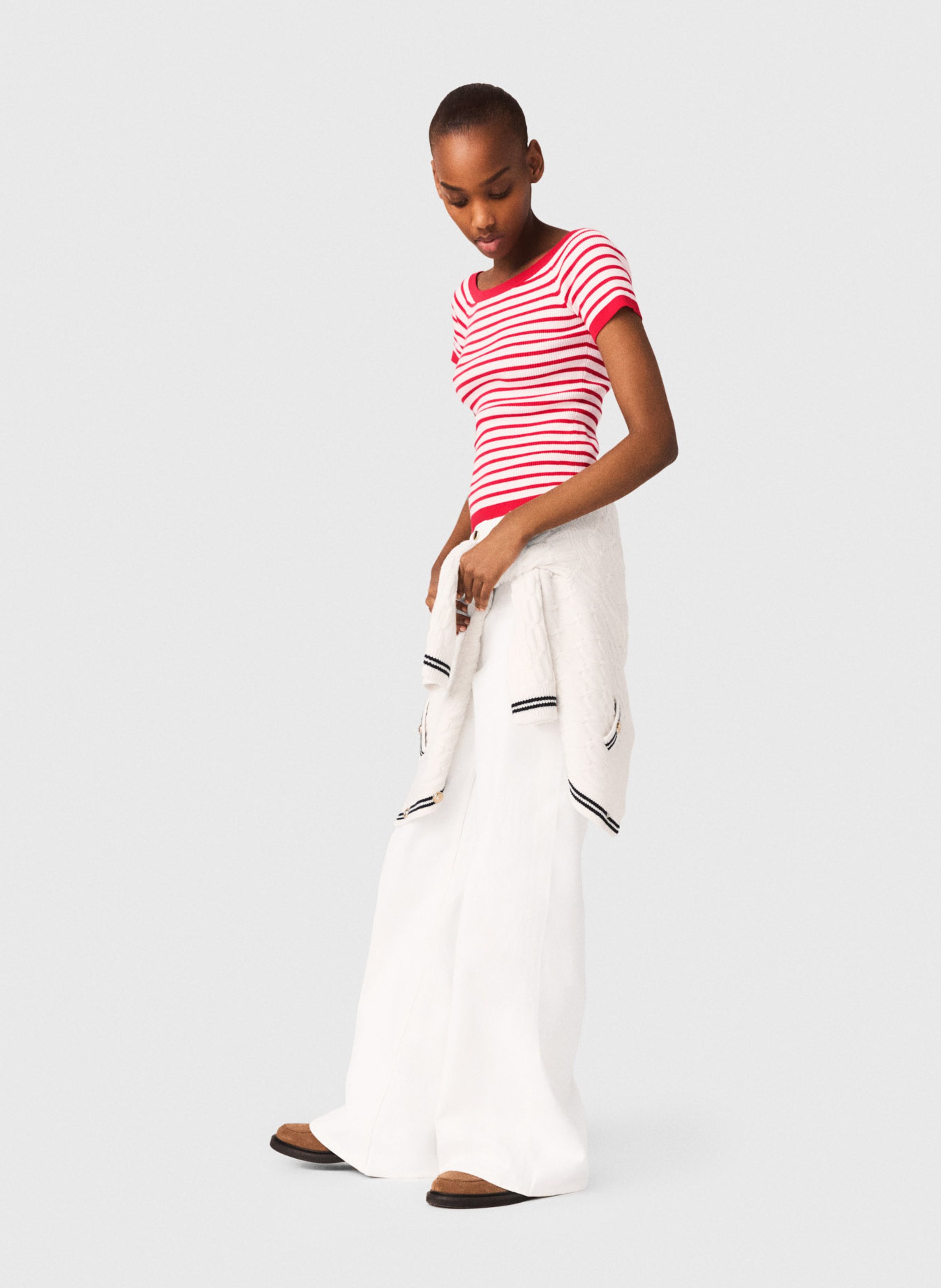 Tee-shirt col bateau à rayures MAJE Rouge