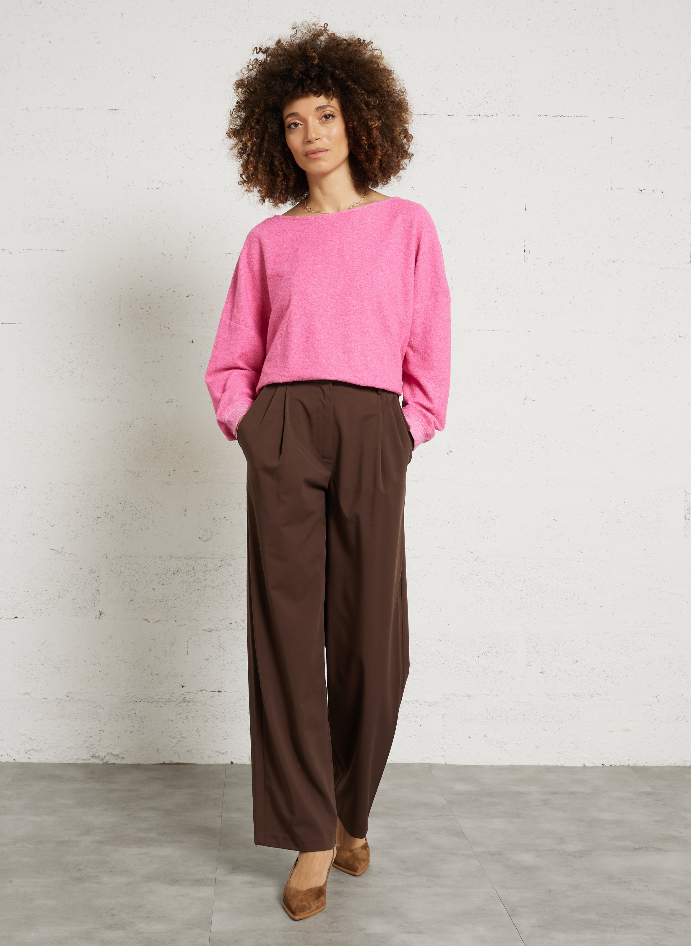 Sweat col bateau droit uni cluway AMERICAN VINTAGE Rose