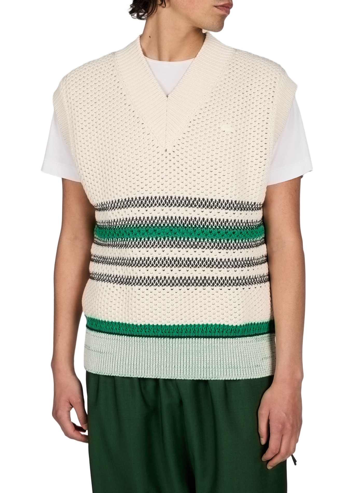 Pull oversize col V en coton mélangé LACOSTE Multicolore