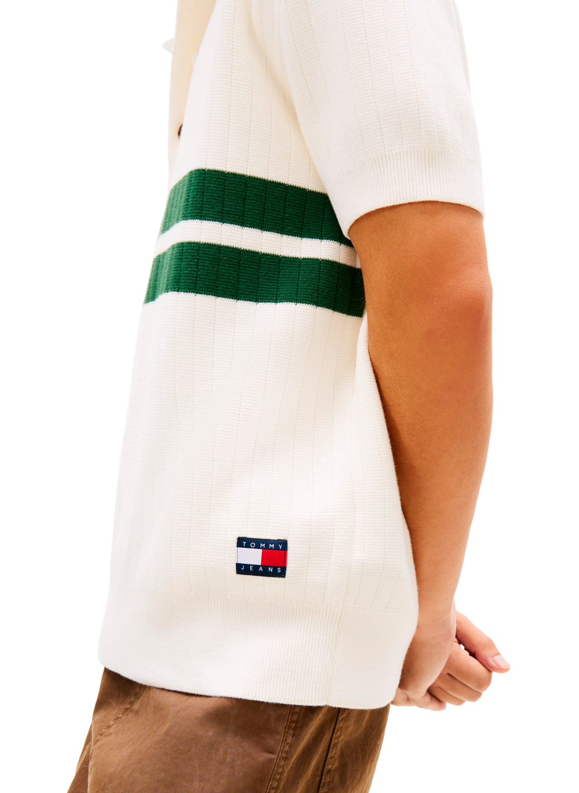 Polo à manches courtes avec double bande contrastante en coton TOMMY HILFIGER Beige