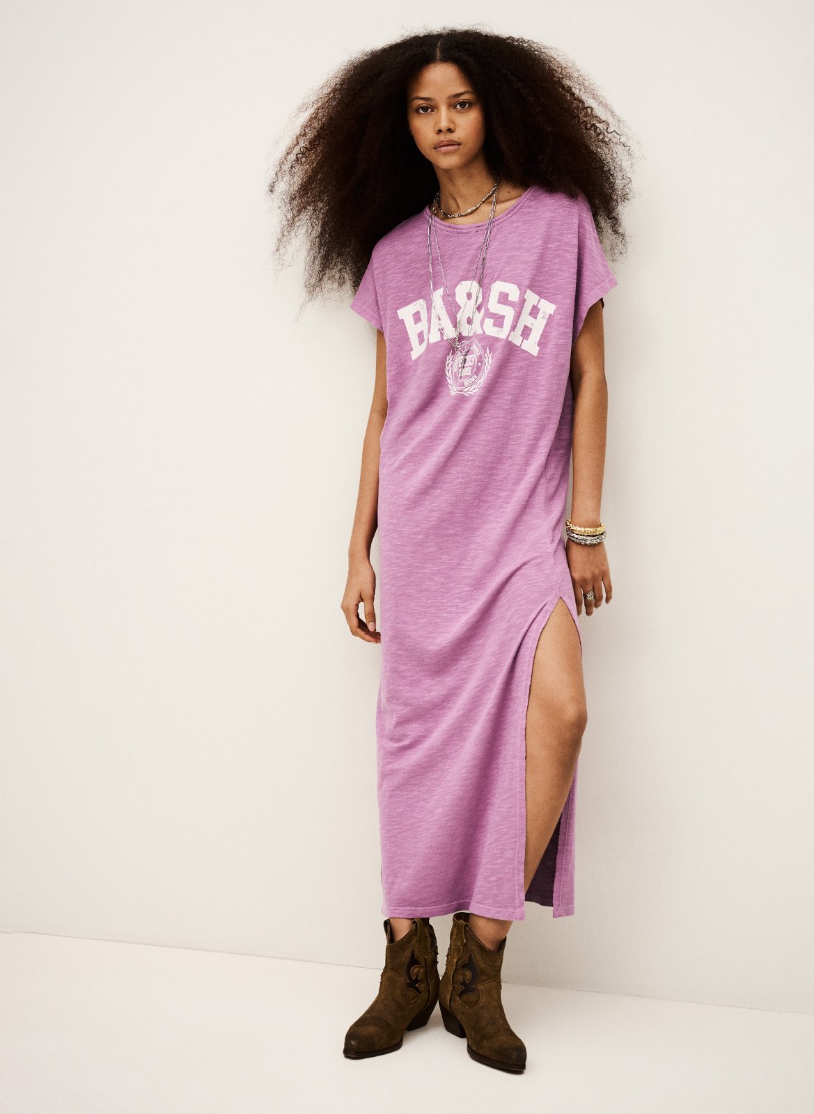 Robe midi imprimée col rond civia BA&SH Rose