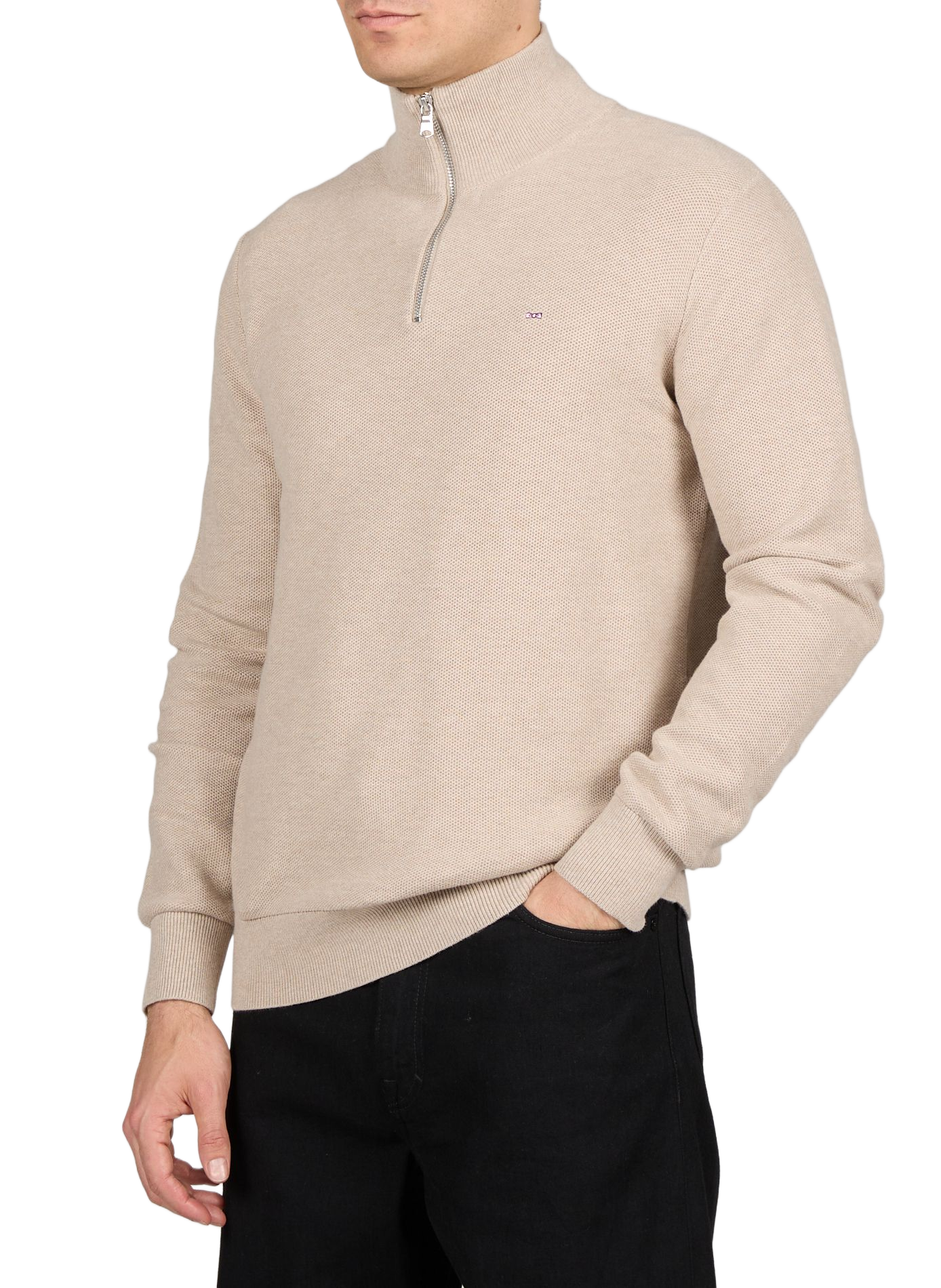 Pull col zip en coton EDEN PARK Beige
