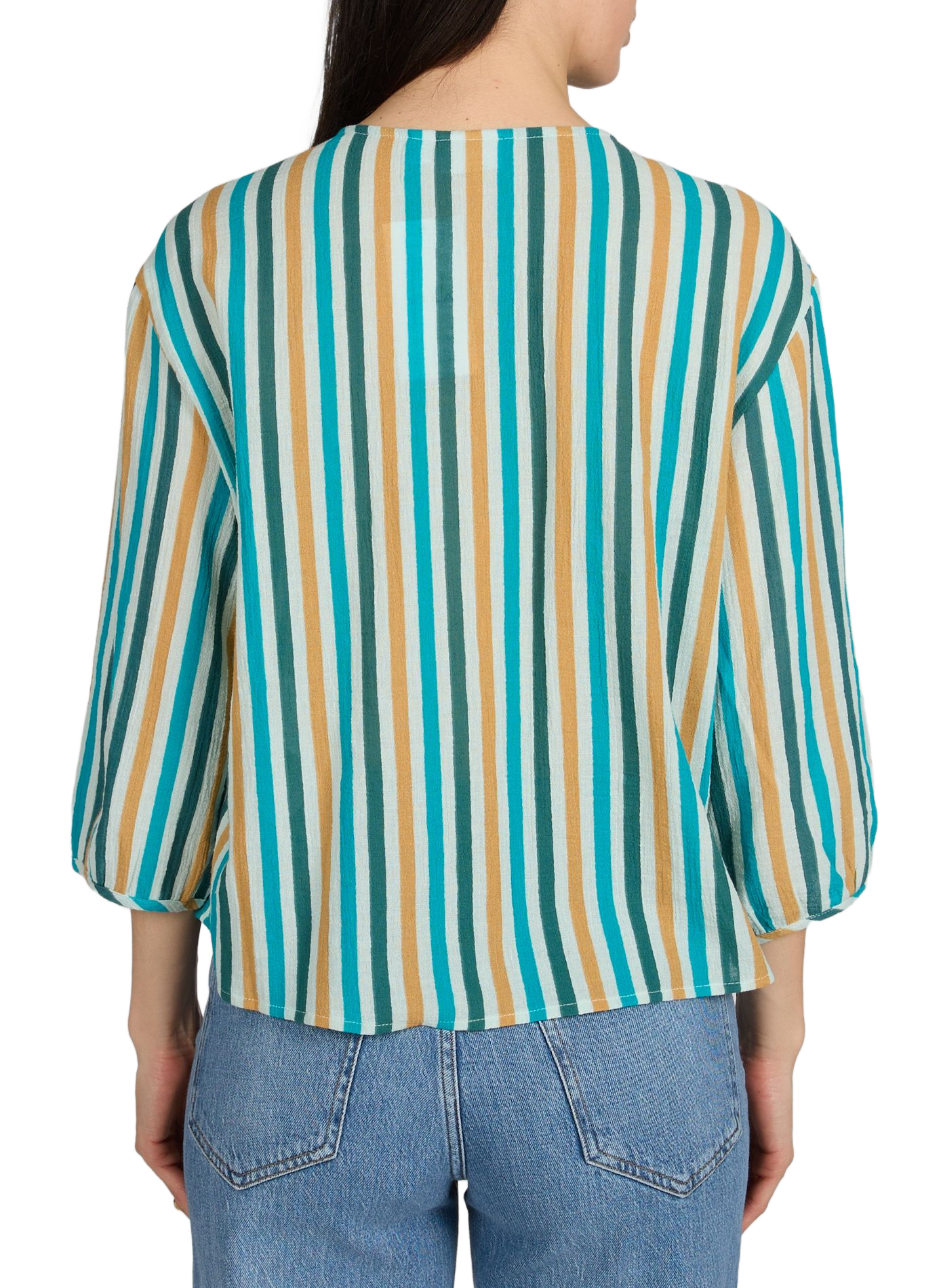 Top a righe con bottoni in cotone VILA Beige
