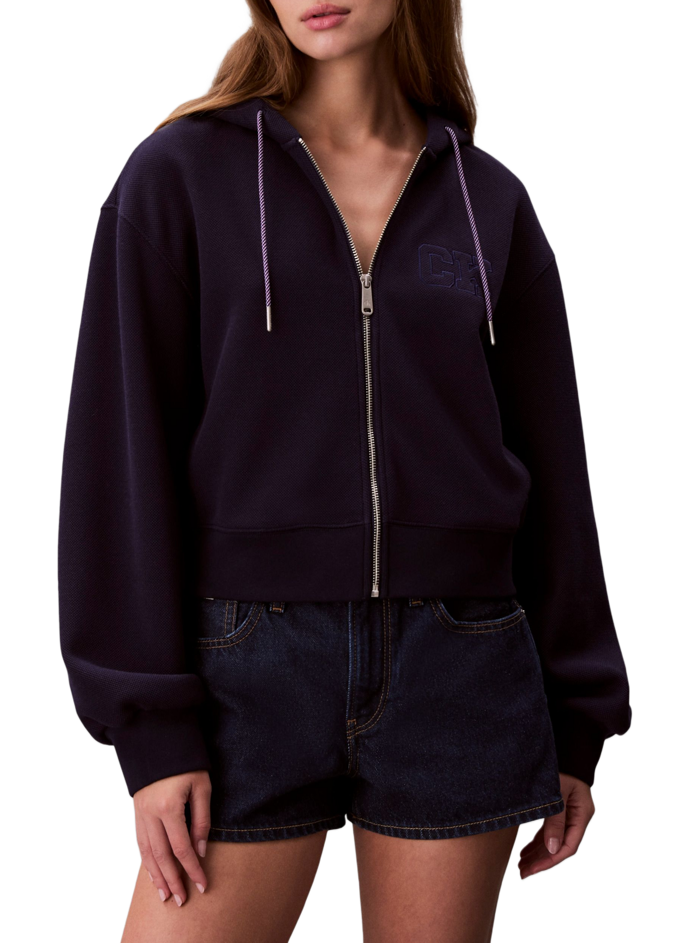 Sweat logo zippé à capuche CALVIN KLEIN Bleu