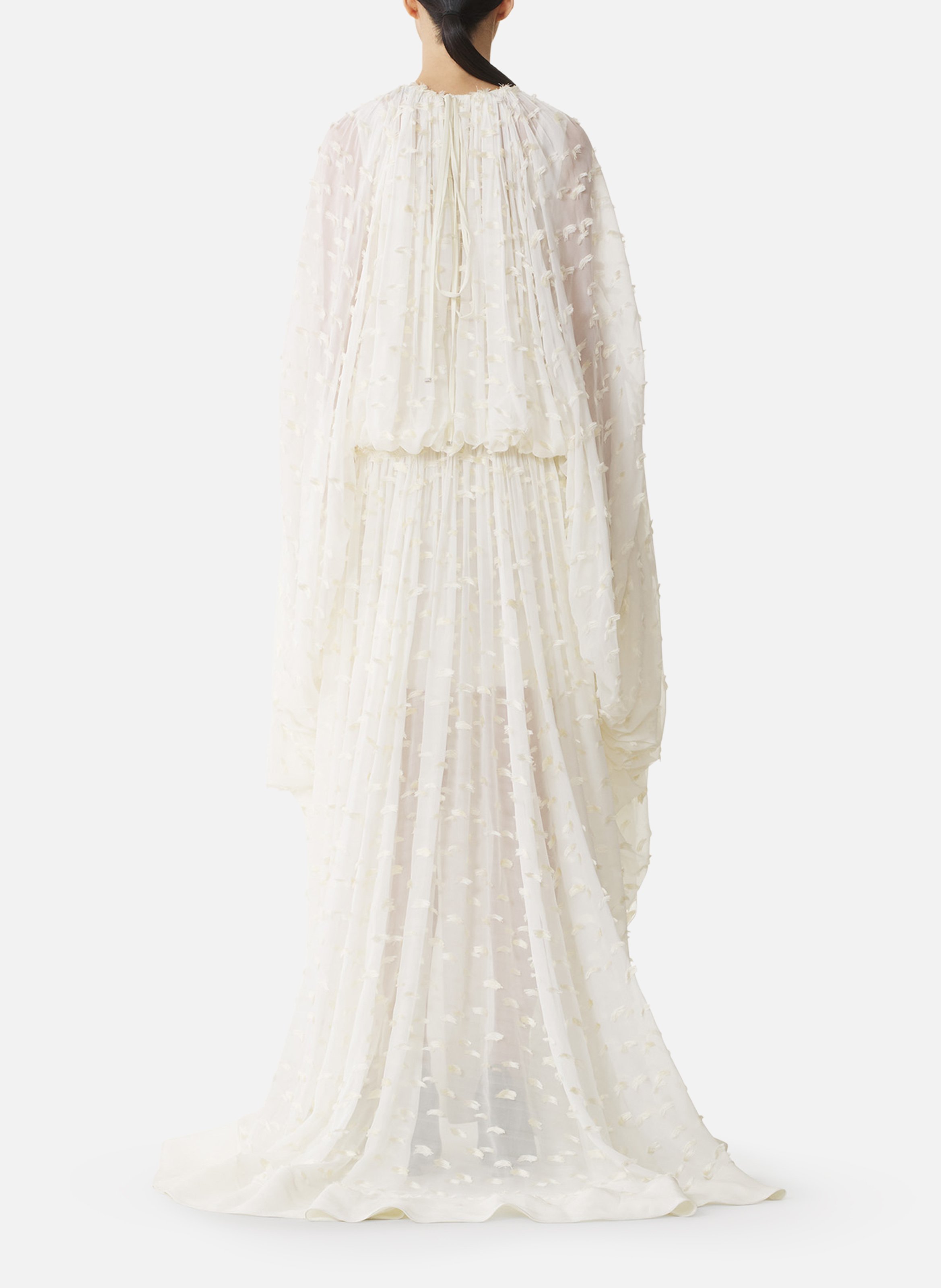 Robe longue en soie à plumetis LANVIN Blanc