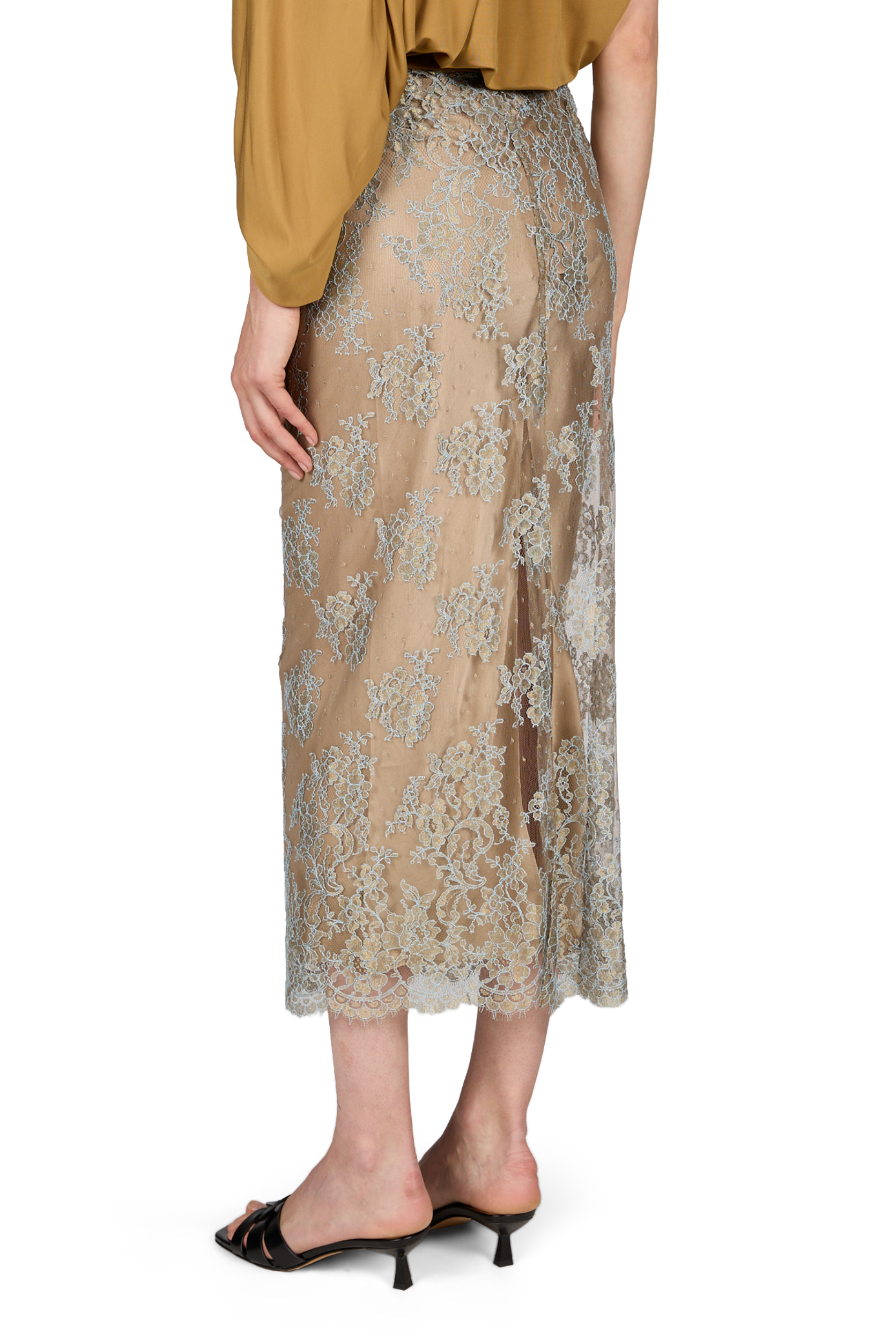 Falda sepiana de encaje floral de cuero CHRISTOPHER ESBER Amarillo