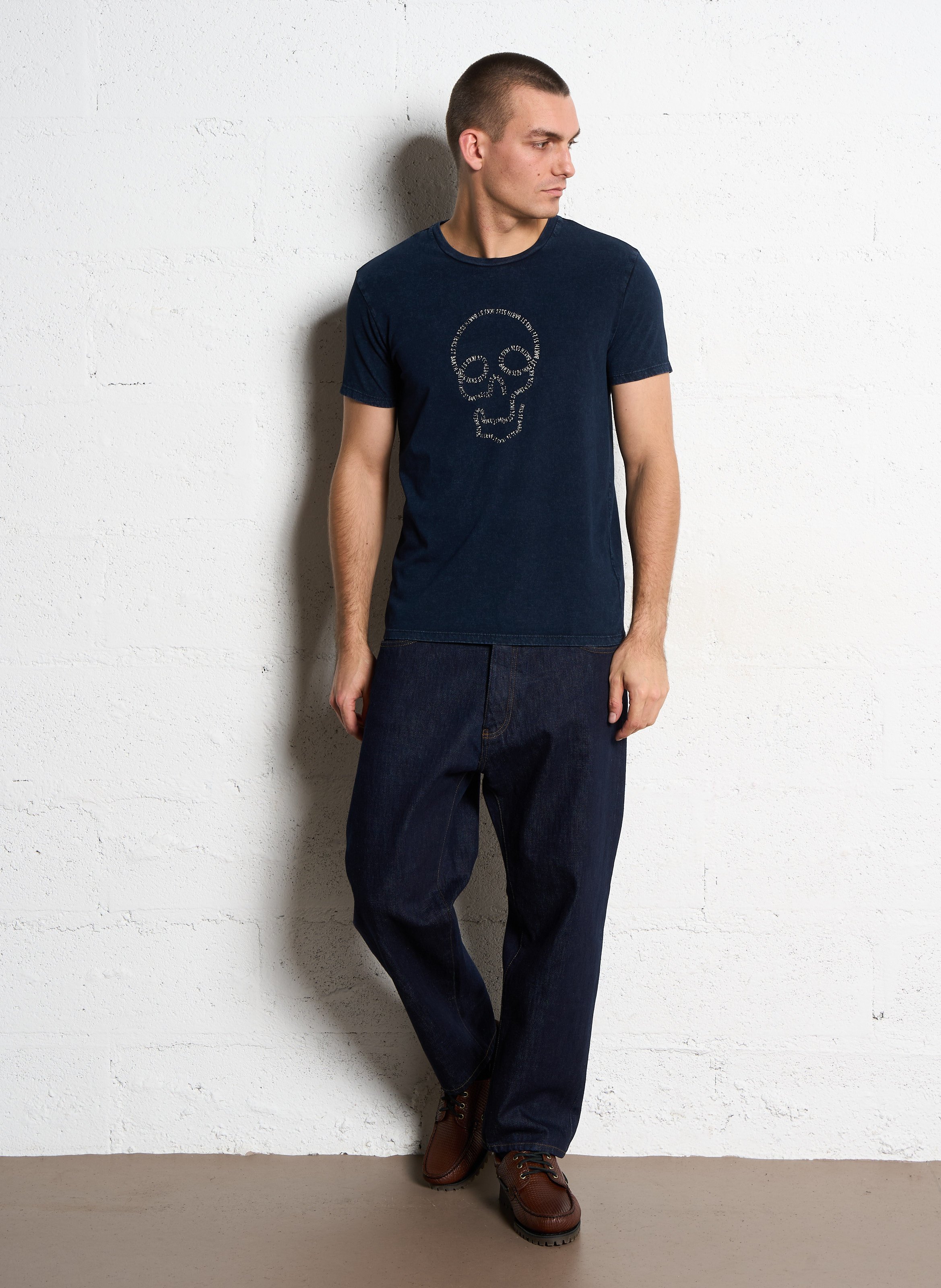Tee-shirt droit col rond sérigraphié en coton IKKS Bleu