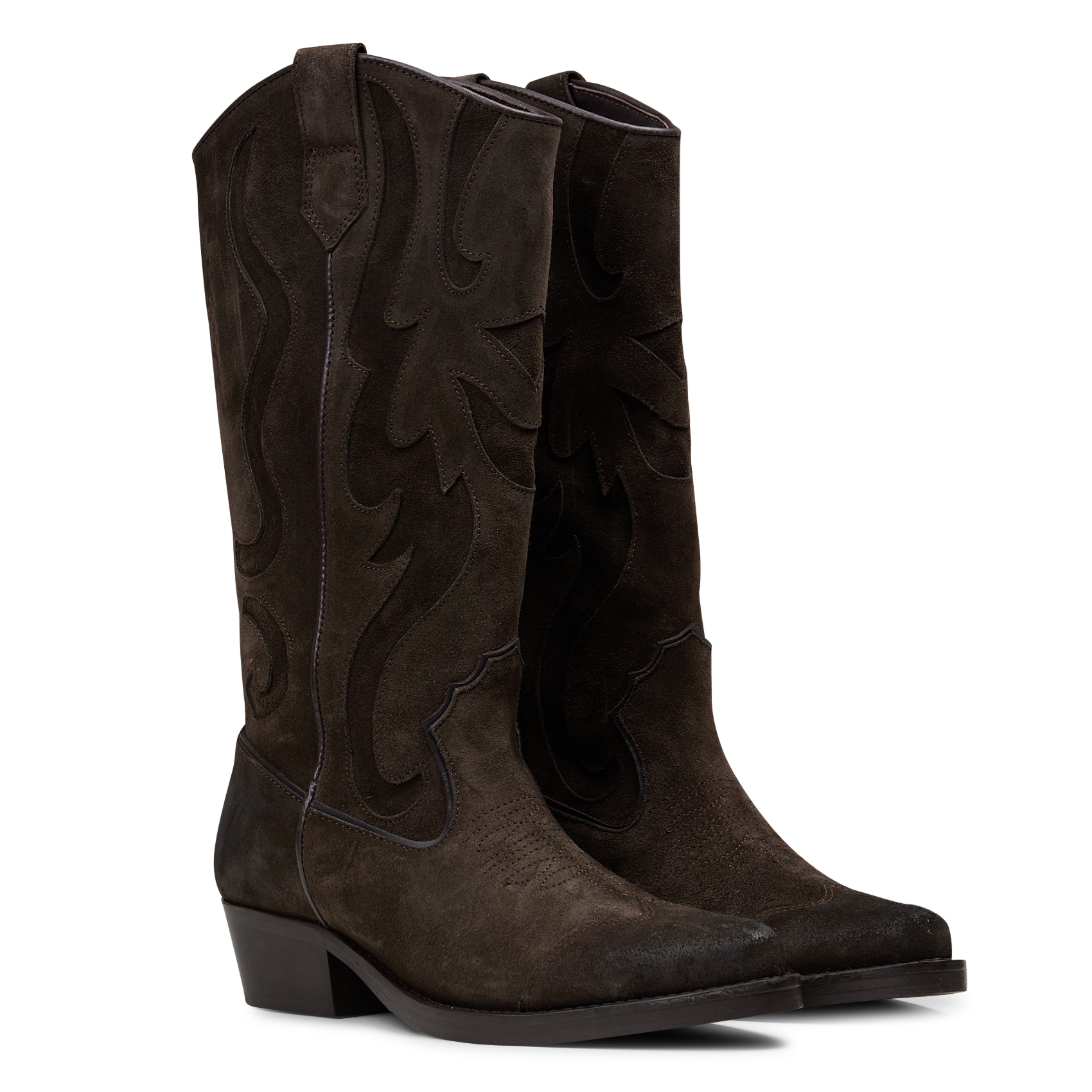 Bottes santiags en cuir velours IKKS Marron