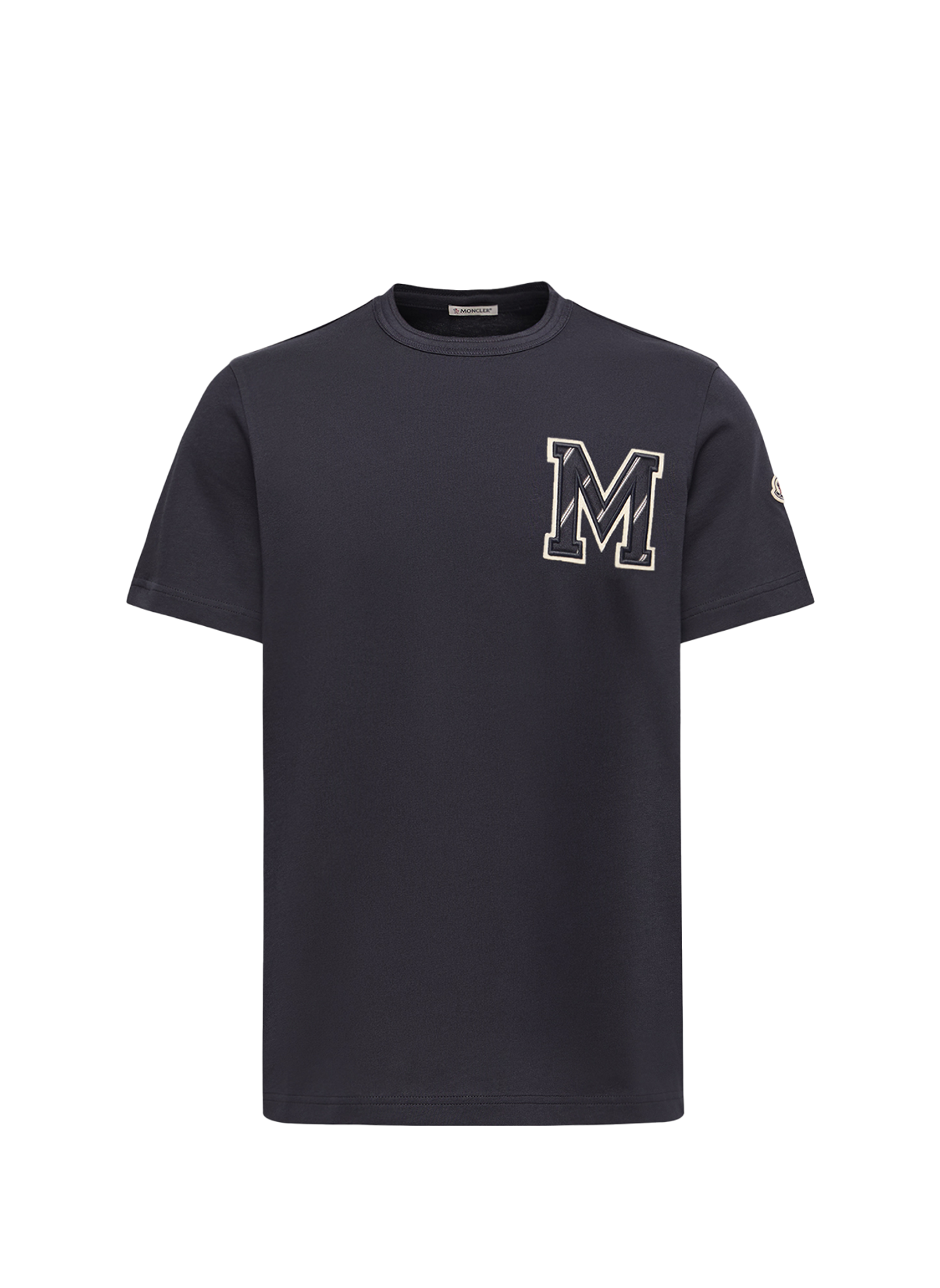 T-shirt M met katoenen borst. MONCLER Blauw