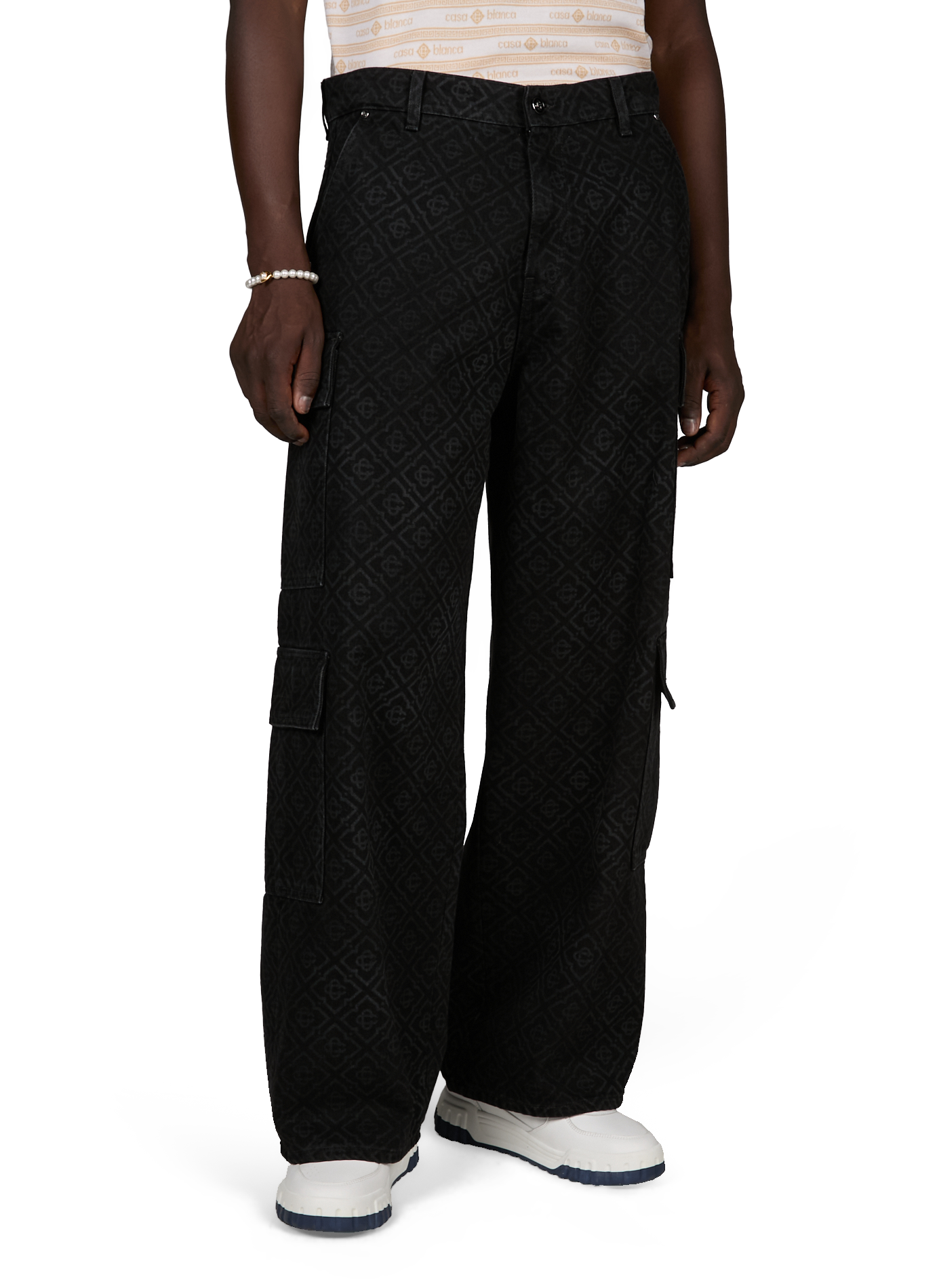 Jeans cargo sérigraphié en coton | Noir CASABLANCA PARIS Homme