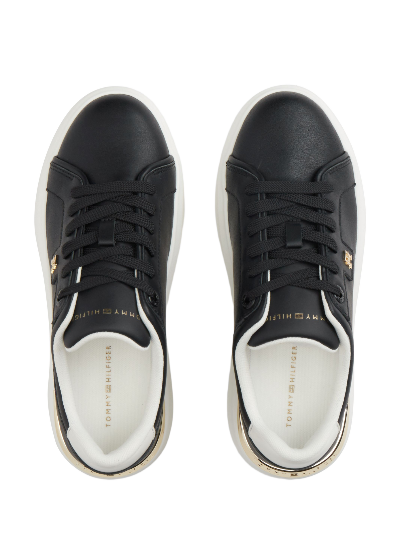 Sneakers with thick soles and gold detail in leather TOMMY HILFIGER Black