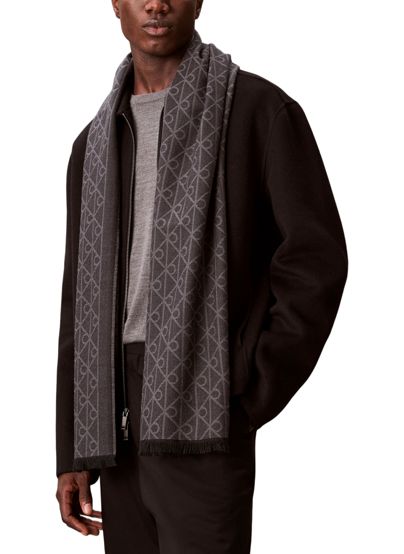 Monogramm-Wollschal CALVIN KLEIN Schwarz