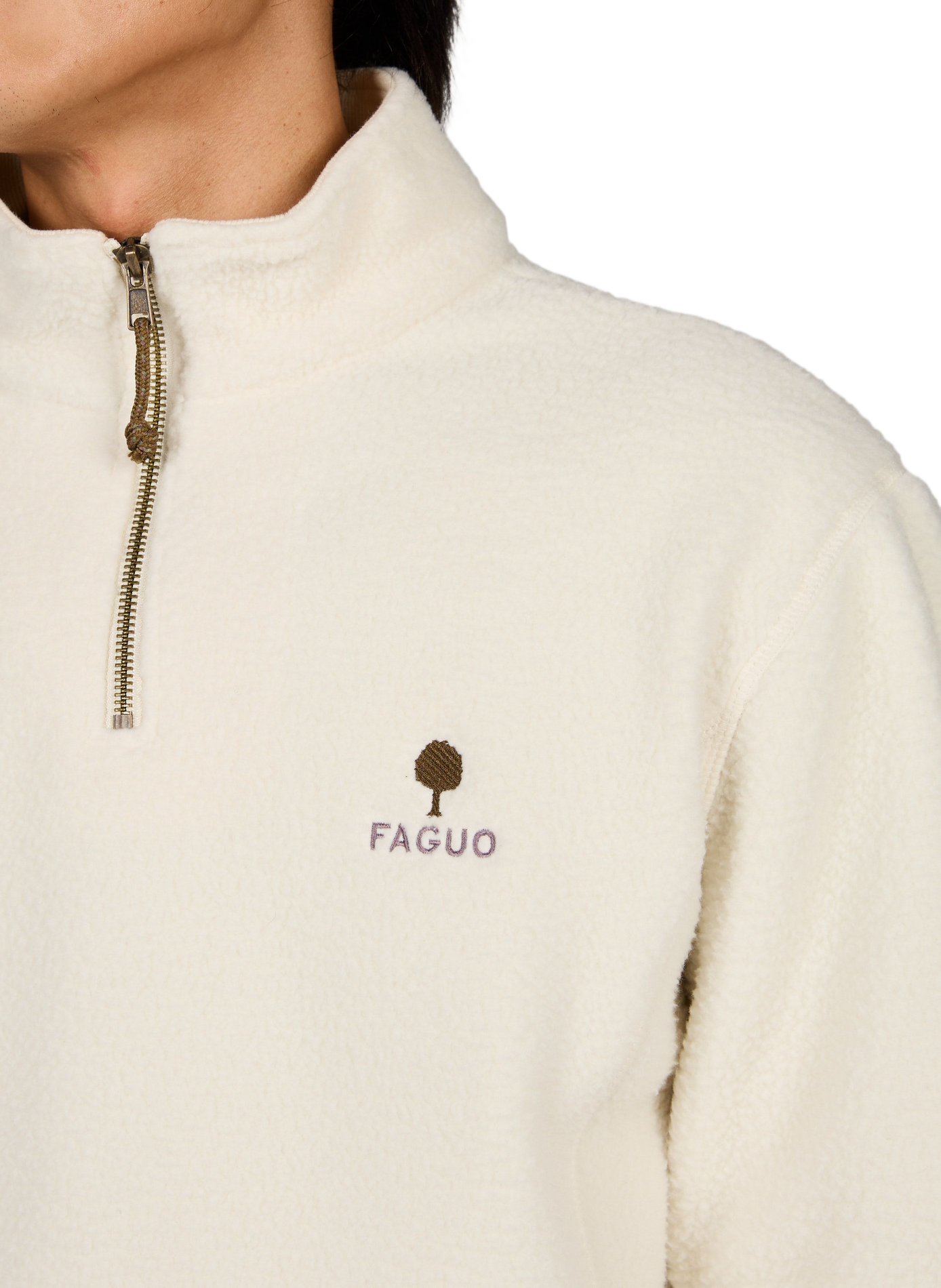 Zippered high-neck solid polar fleece FAGUO Beige