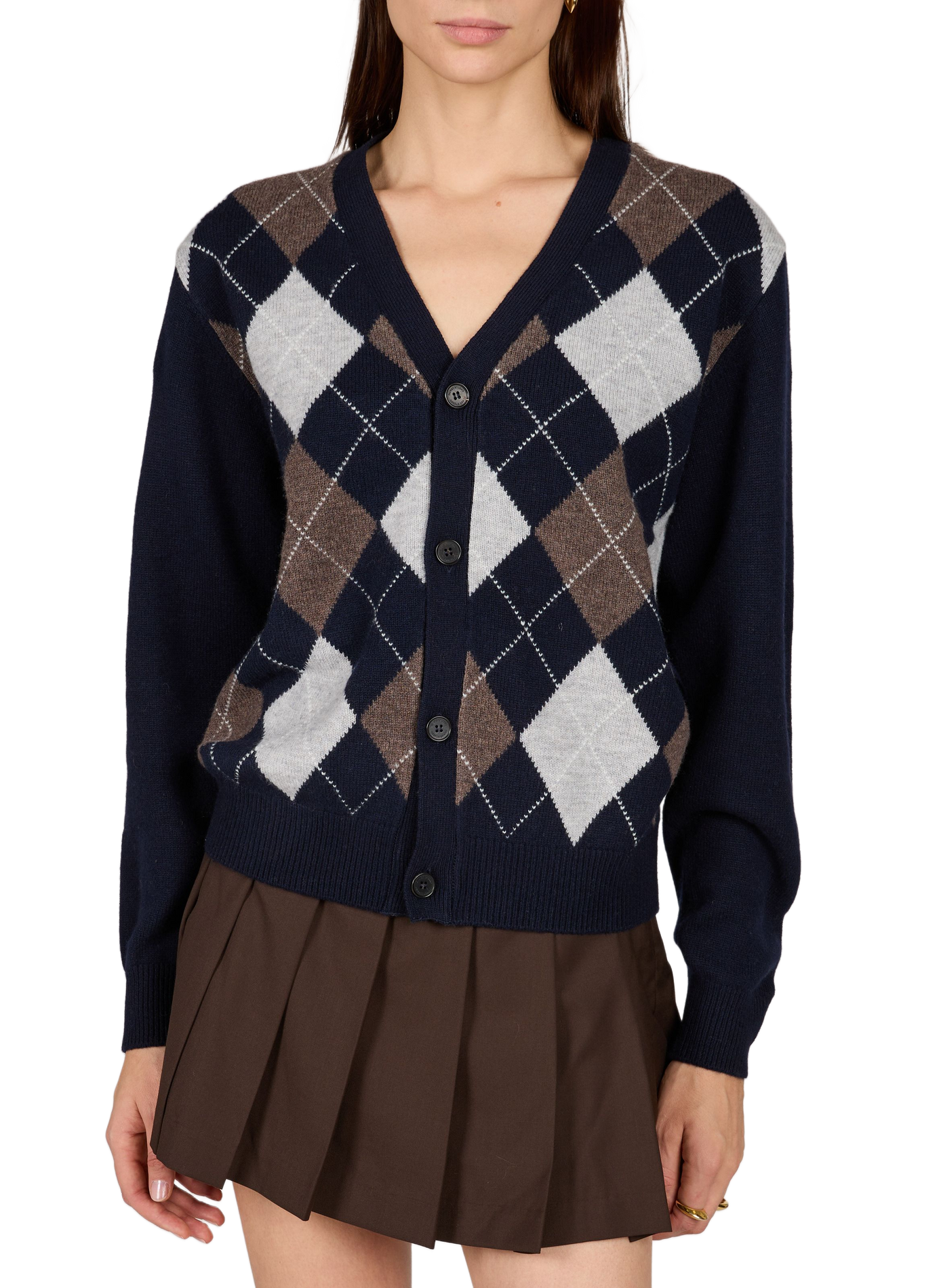 Cardigan droit col v imprimé en laine DUNST Multicolore