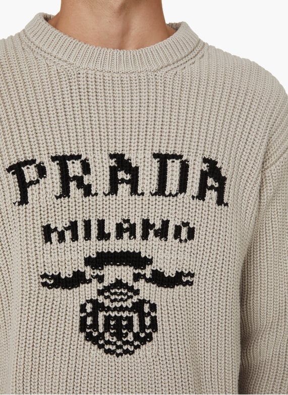 Cotton knit jumper Beige Prada - Men | Printemps.com Cotton knit jumper Beige Prada - Men | Printemps.com