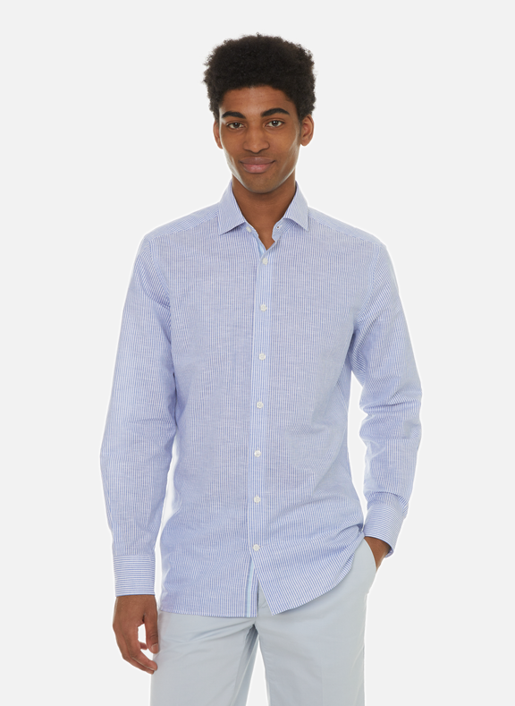 HACKETT Striped linen and cotton shirt Blue