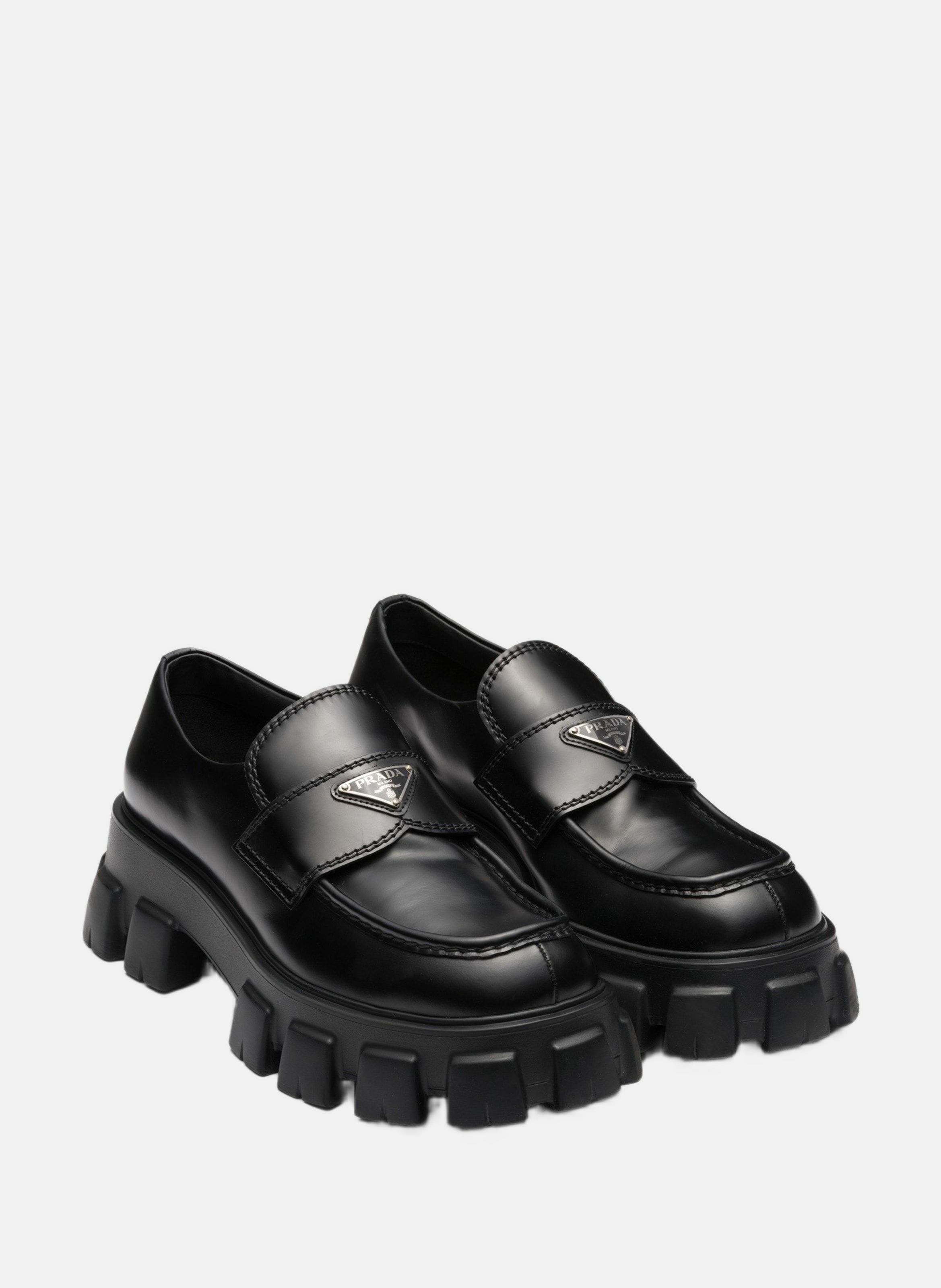 Mocassins monolith en cuir brossé PRADA Noir