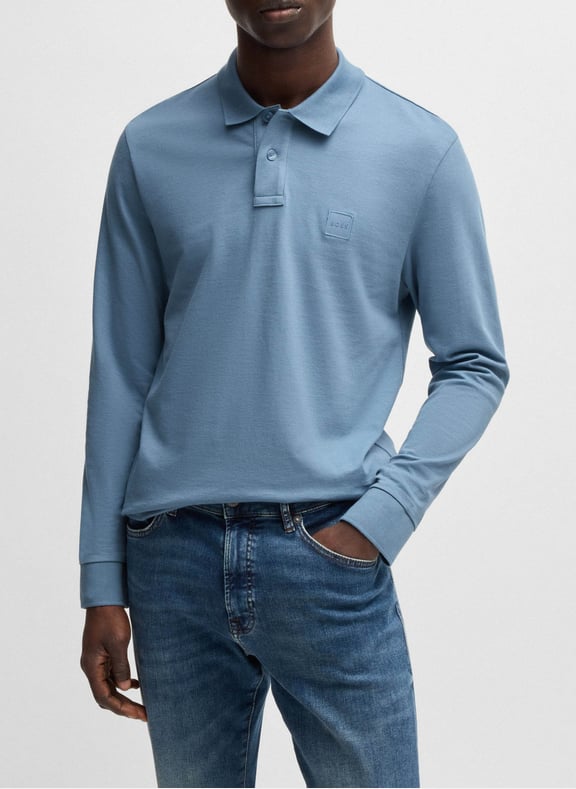 Polo à manches longues regular-fit en coton mélangé Bleu by BOSS BOSS Polo à manches longues regular-fit en coton mélangé Bleu