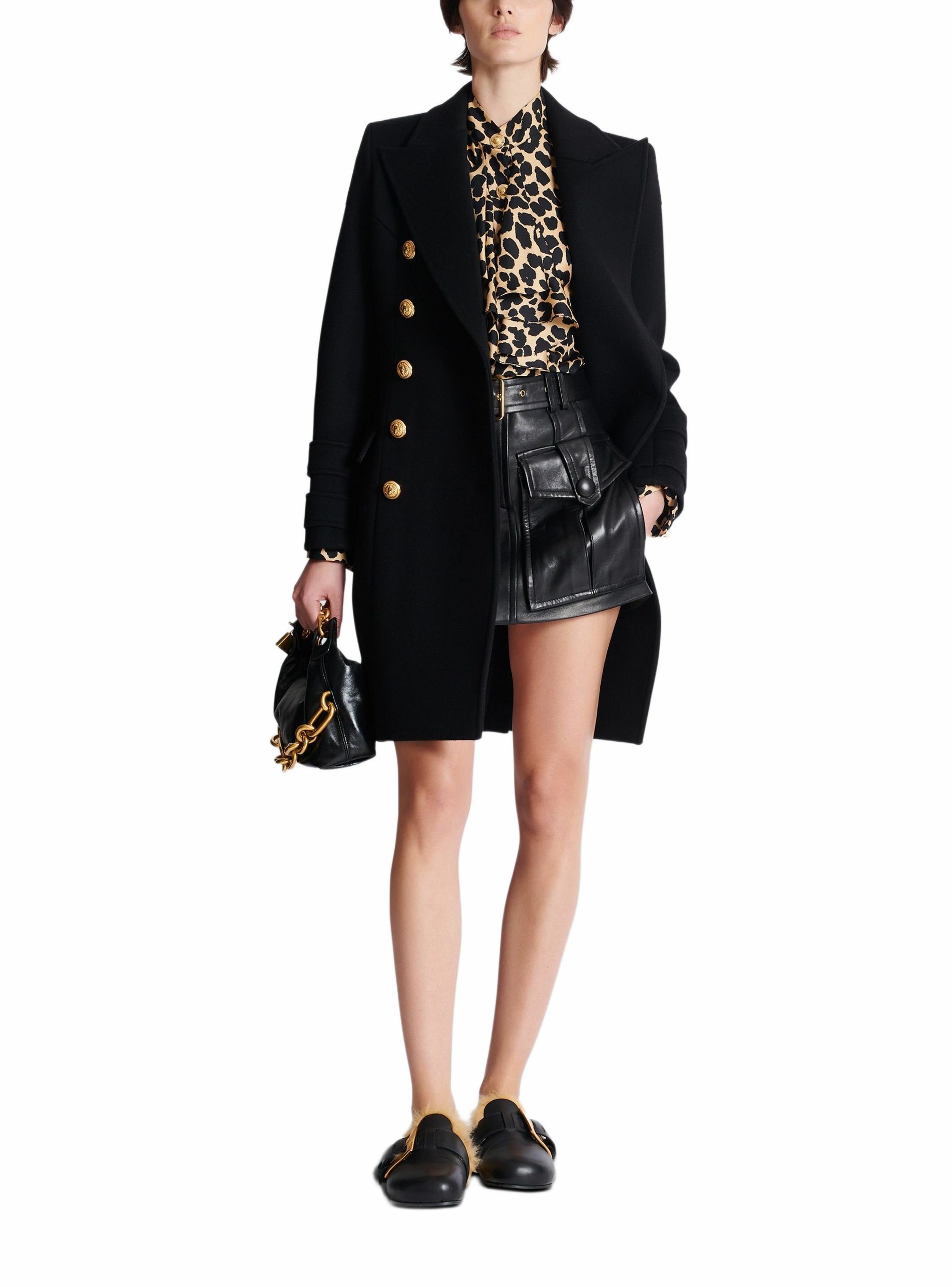 Chemise imprimée motif léopard à volants BALMAIN Noir