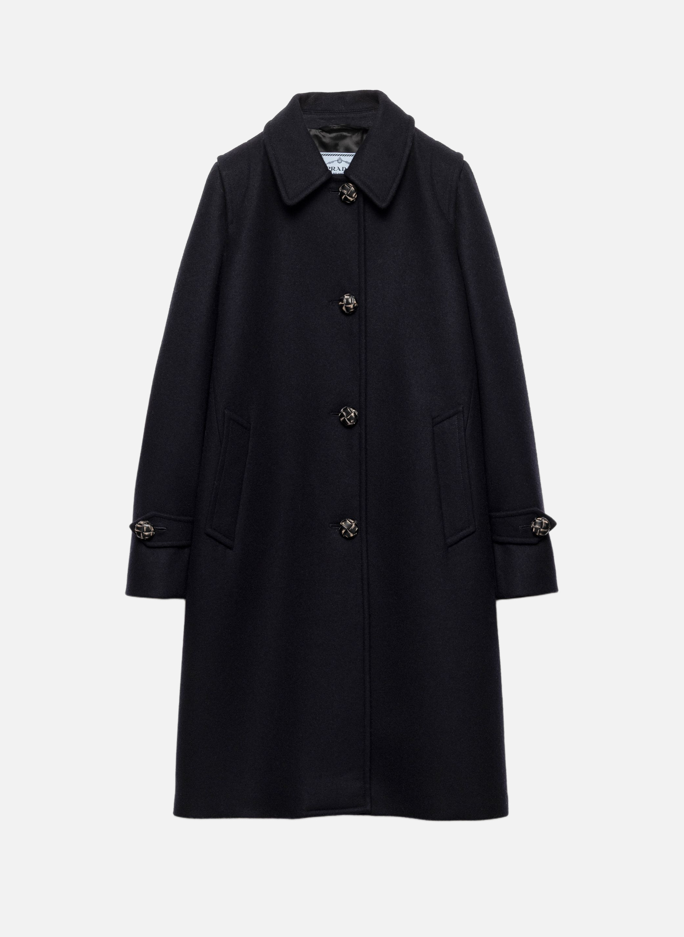 Manteau droit en double loden PRADA Bleu