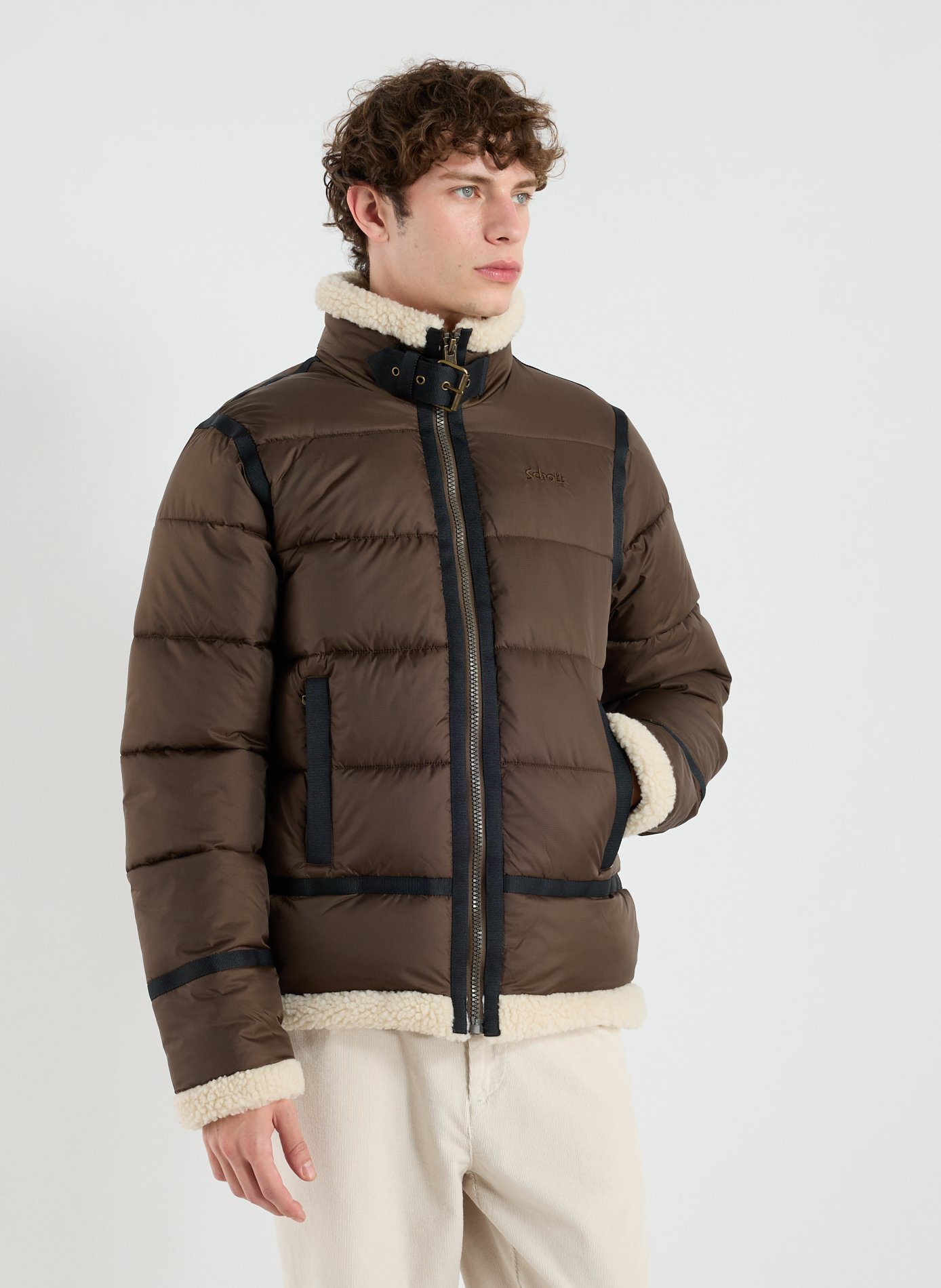 SCHOTT Doudoune matelassée col montant Marron