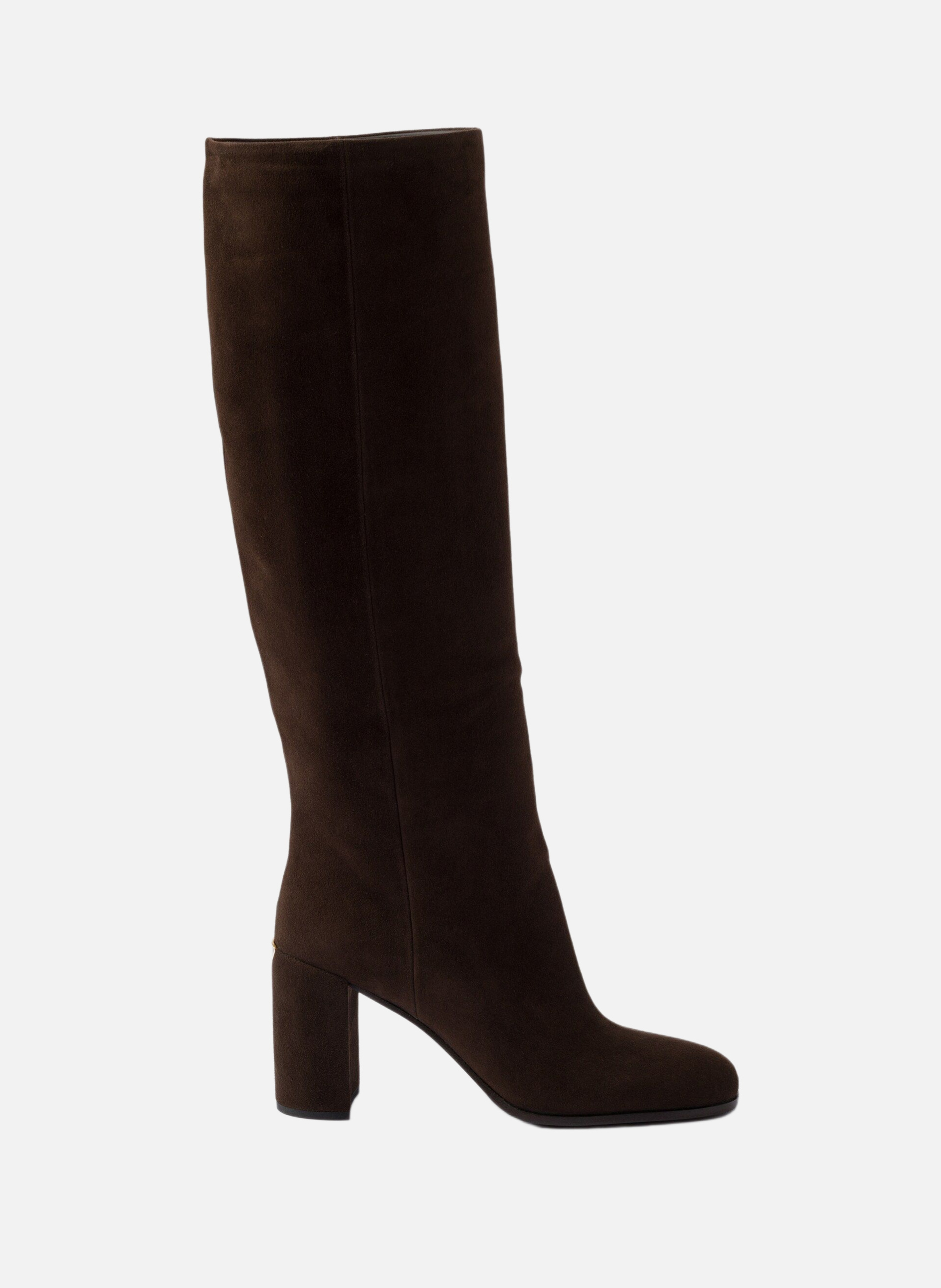 PRADA Bottes à talon en veau velours Marron