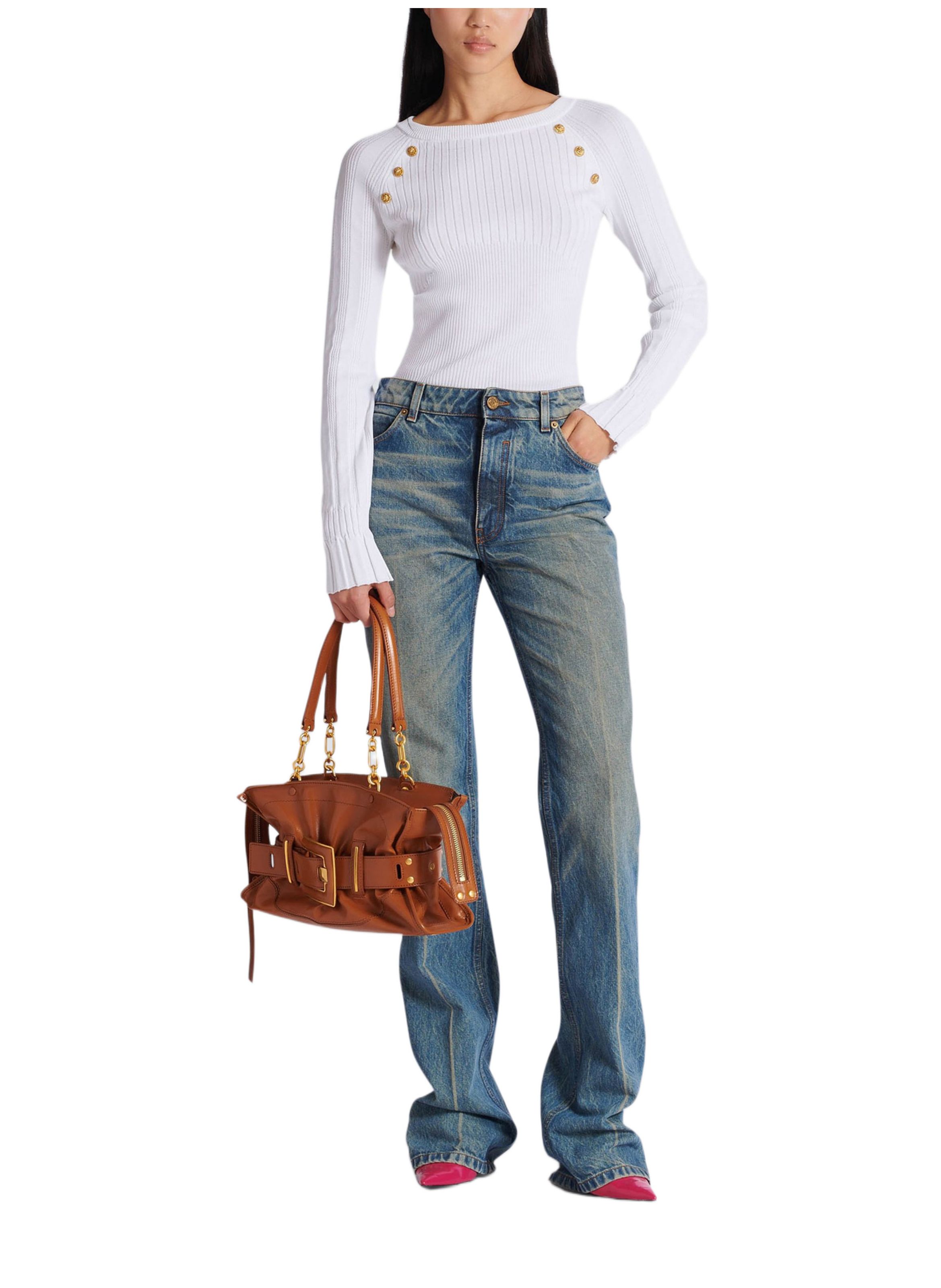 Pantalon en denim droit délavé BALMAIN Bleu