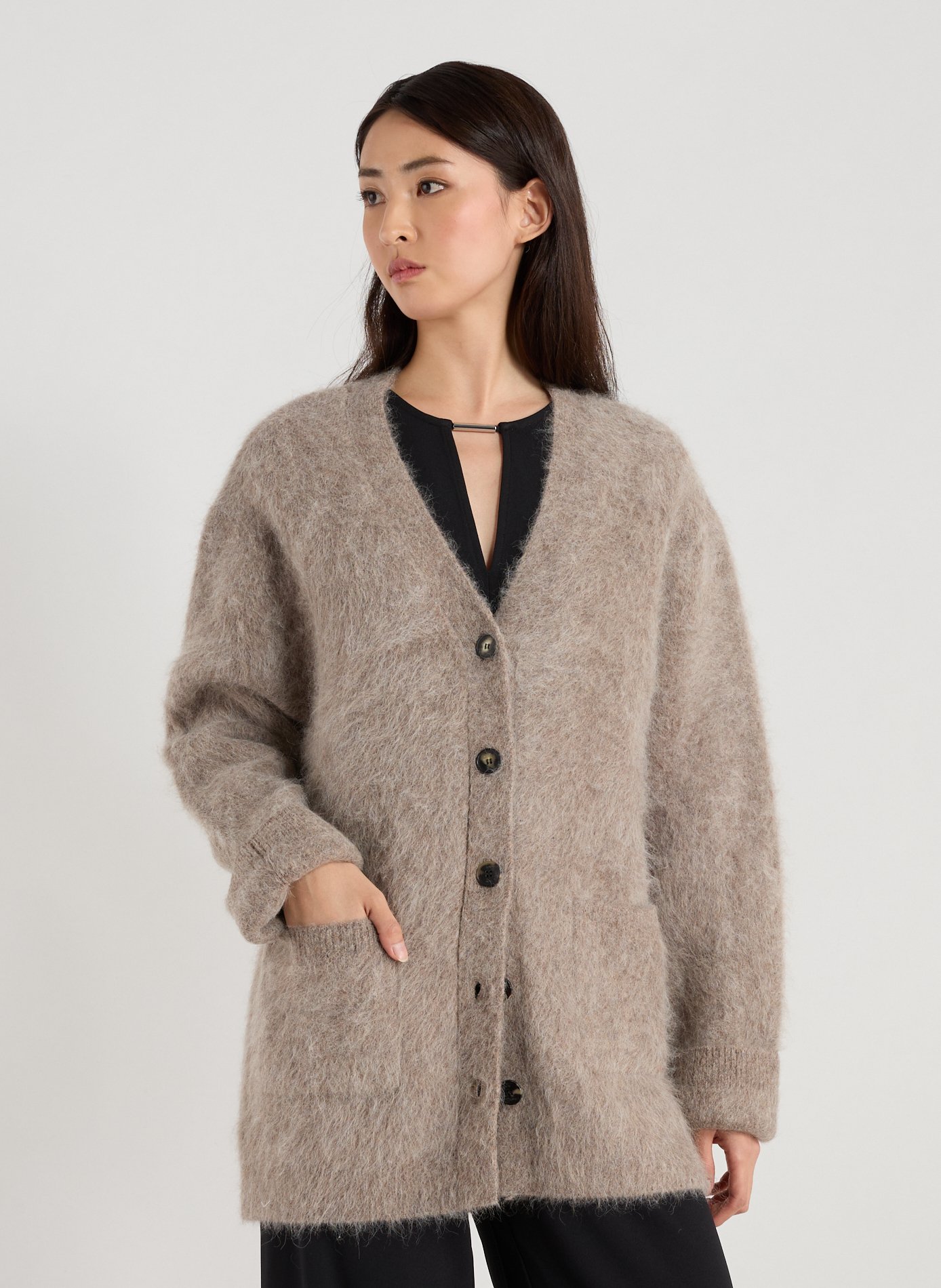 R2W Cardigan en alpaga mélangé Marron