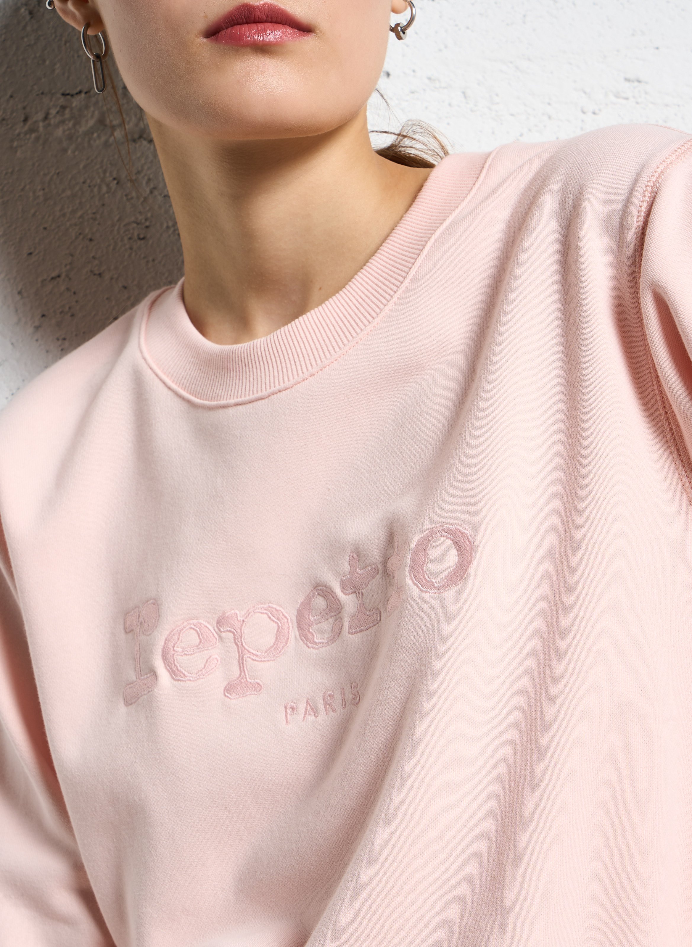 Sweatshirt col rond en coton brodé REPETTO Rose