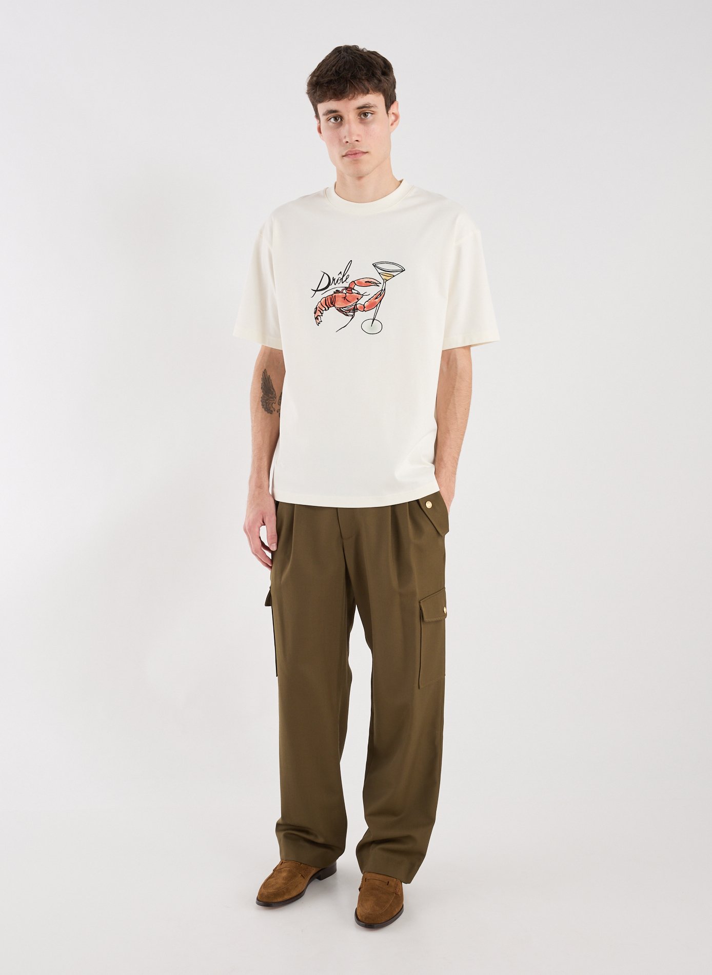 Pantalon cargo en laine mélangée DROLE DE MONSIEUR Kaki