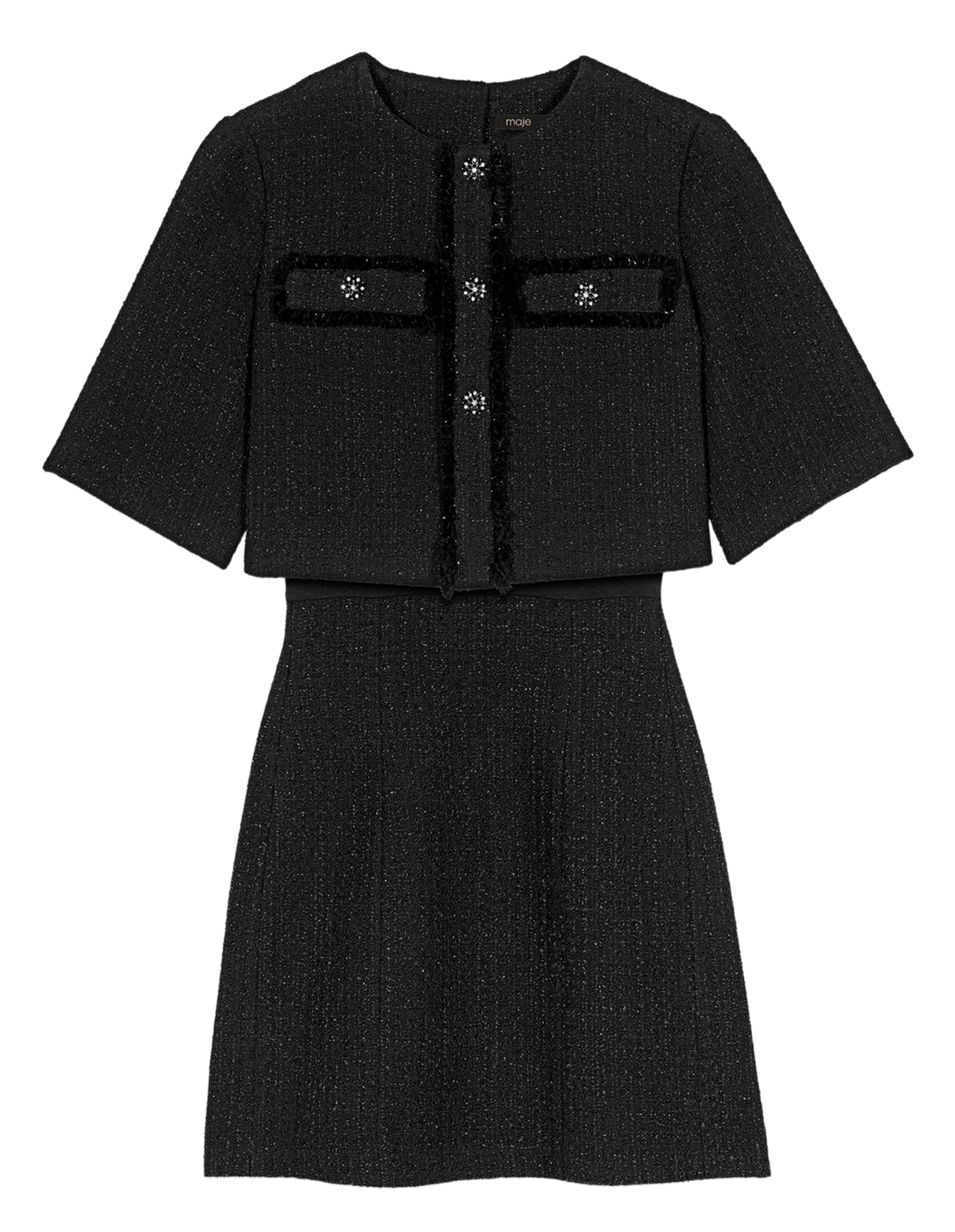 Robe courte col rond en coton mélangé MAJE Noir