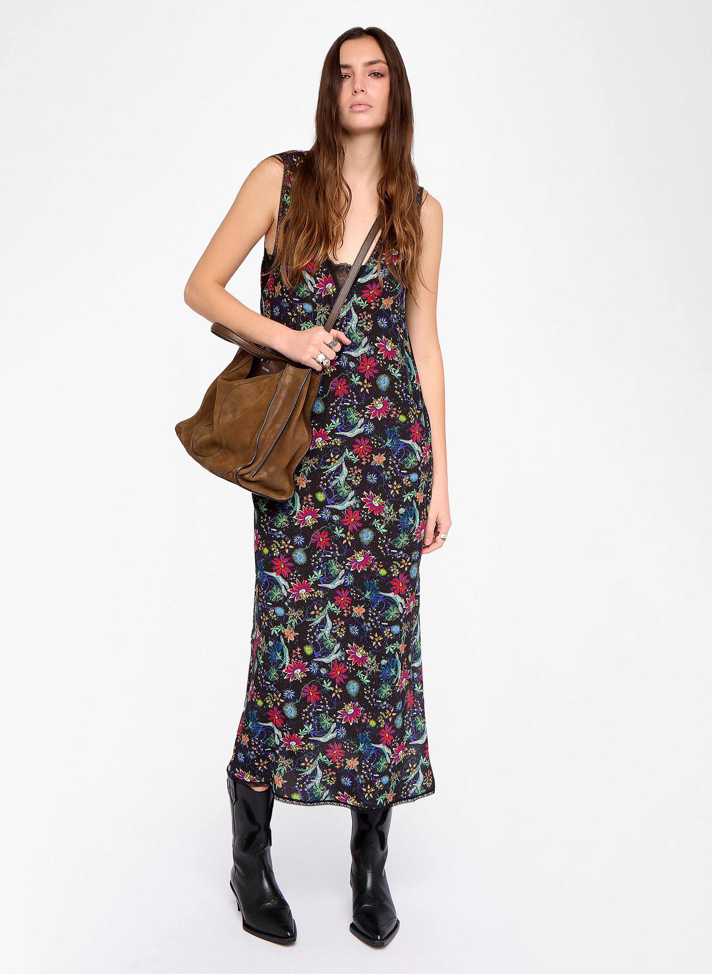 Robe midi fleurie à détails dentelle renzo ZADIG&VOLTAIRE Bleu